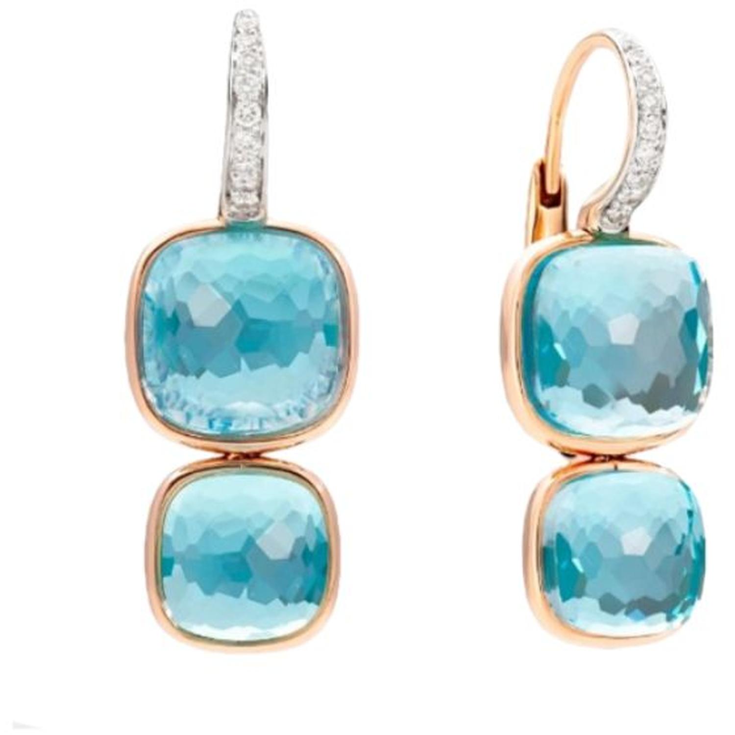 POMELLATO - POC2025_O7WHR - Nudo Rose Gold Earrings with Sky Blue Topaz and Diamonds - POC2025O7WHRDB0OY