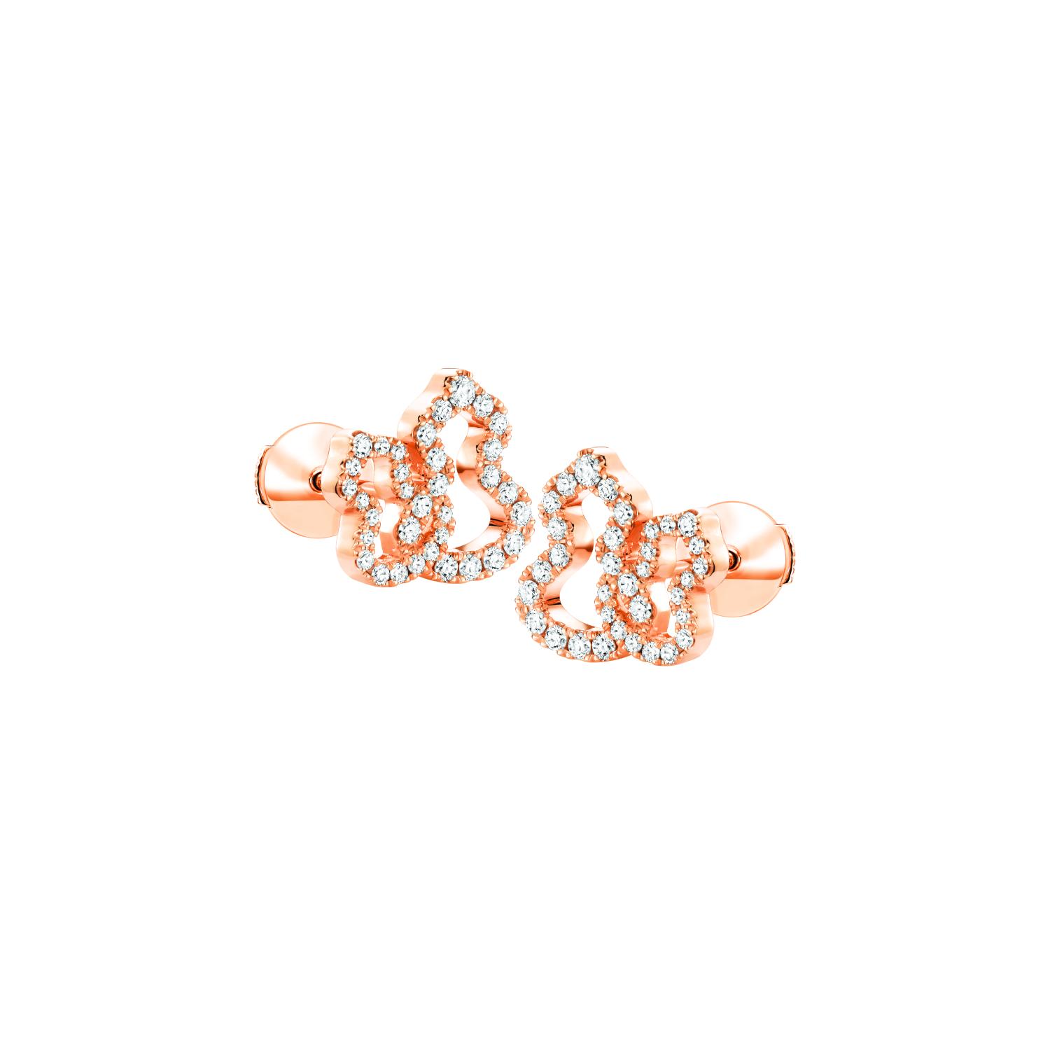 Qeelin - W2E40ALRGDI - Double Wulu 18K Rose Gold Diamond Stud Earrings