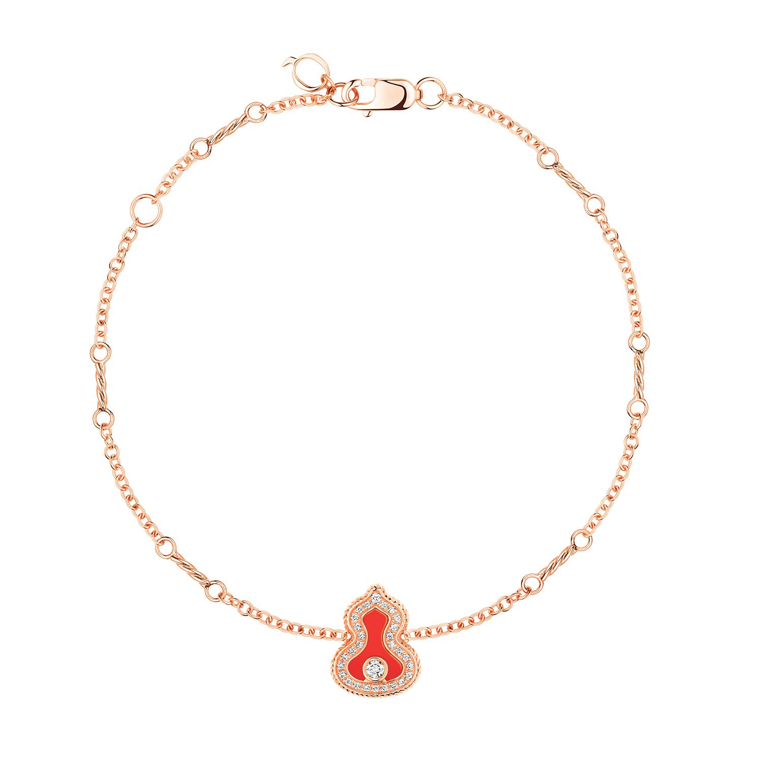 Qeelin - WLB40AKRGRA - Wulu 18K Rose Gold Bracelet with Diamonds and Red Agate
