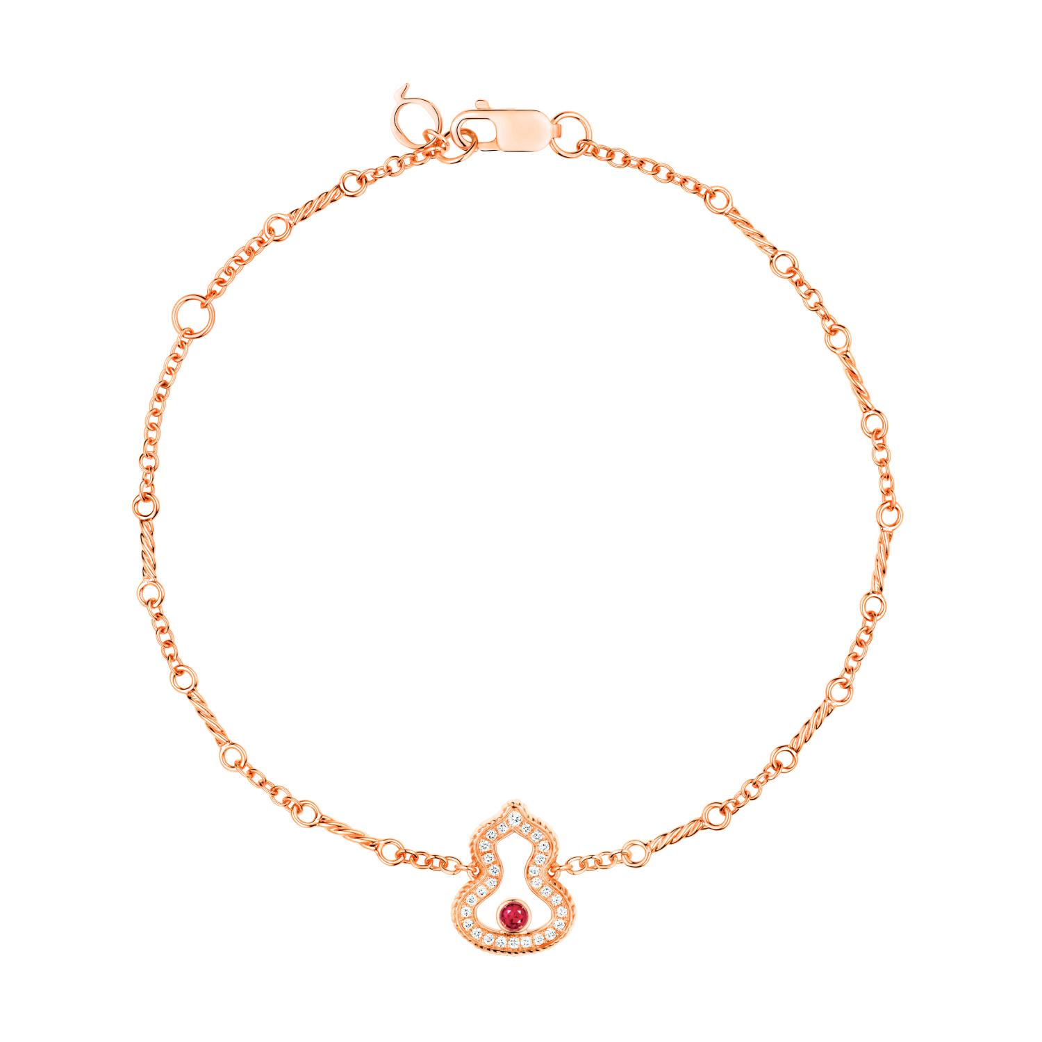 Qeelin - WLB40AZRGRU - Wulu 18K Rose Gold Bracelet with Diamonds and Ruby