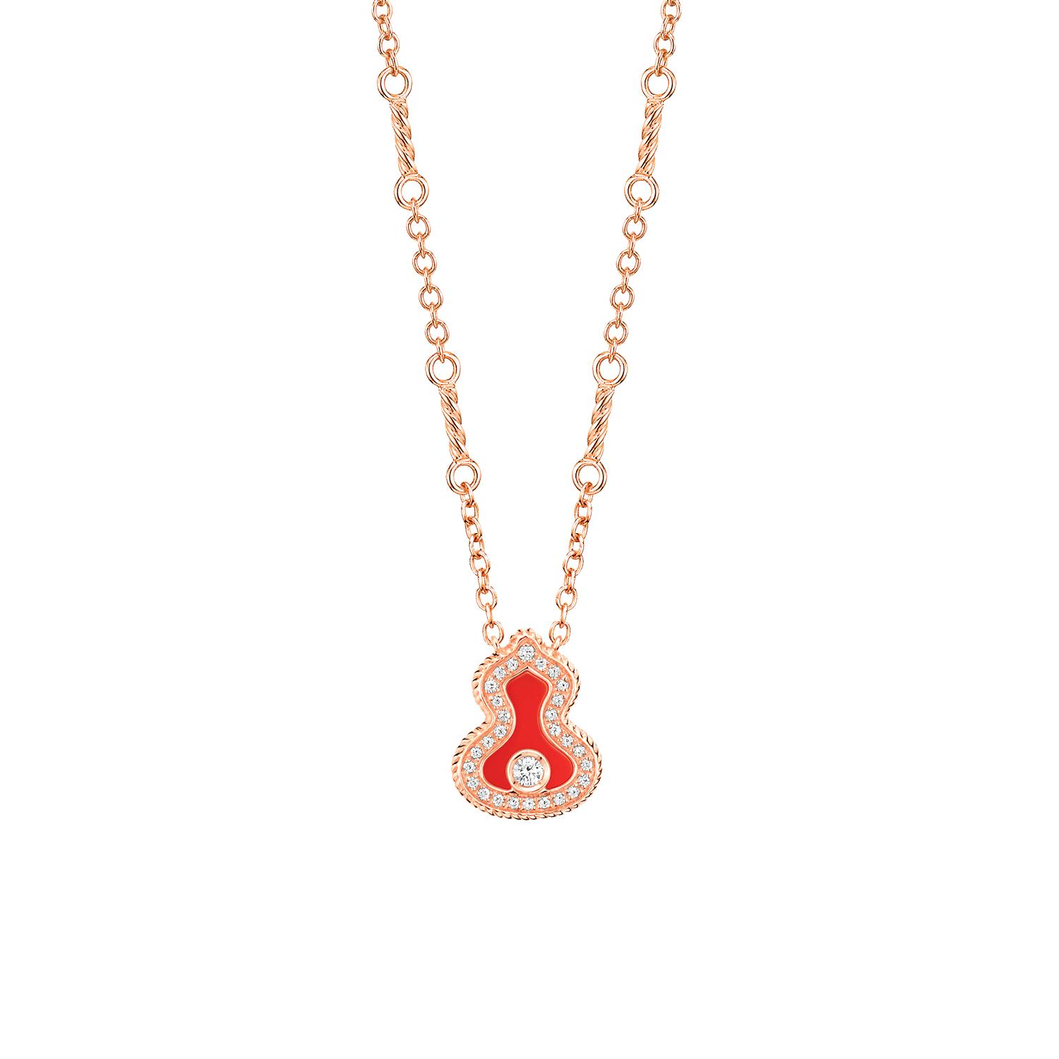 Qeelin - WLN40AKRGRA - Wulu 18K Rose Gold Necklace with Diamonds and Red Agate