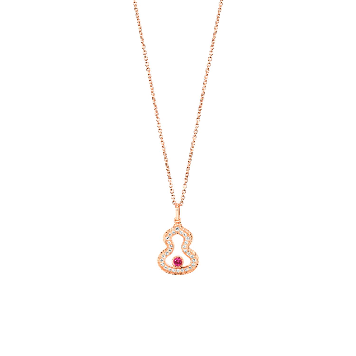 Qeelin - WLN40AKRGRU - Wulu 18K Rose Gold Necklace with Diamonds and Ruby