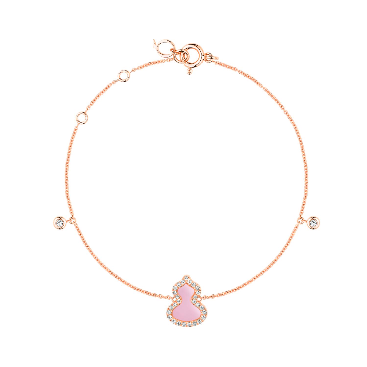Qeelin - WUBPT11RGPO - Petite Wulu Bracelet in 18K Rose Gold with Diamonds and Pink Opal