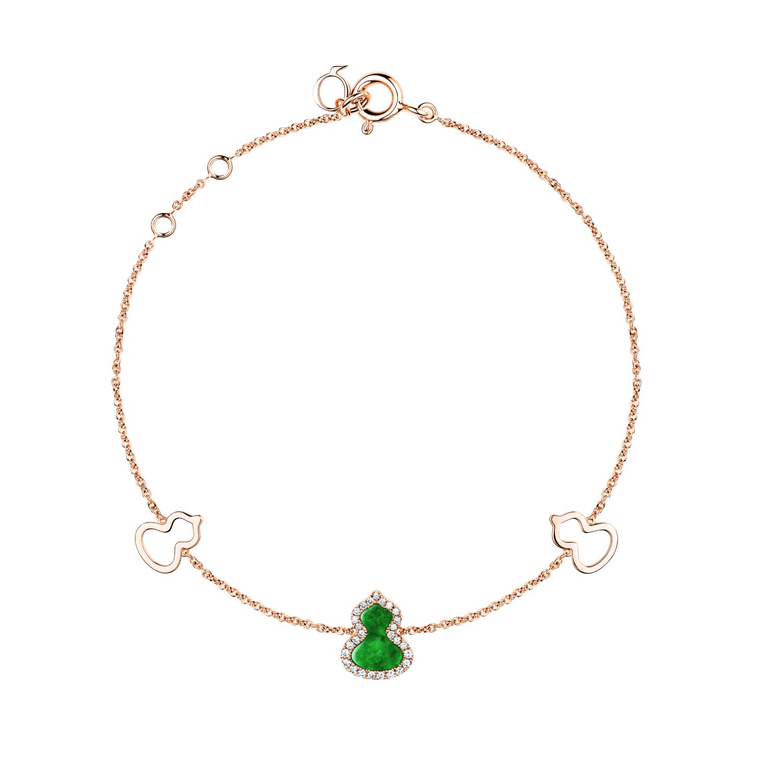 Qeelin - WUBPT1BRGJE - Petite Wulu Bracelet in 18K Rose Gold with Diamonds and Jade
