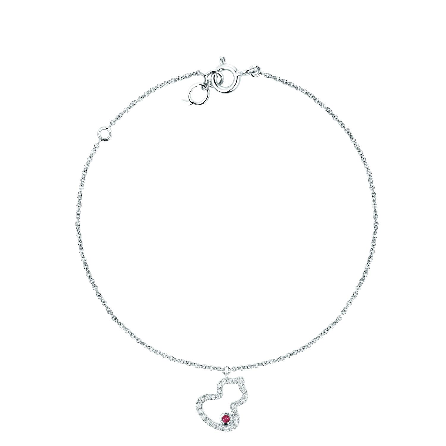 Qeelin - WUBPT6AWGRU - Petite Wulu bracelet in 18k white gold with diamonds and ruby