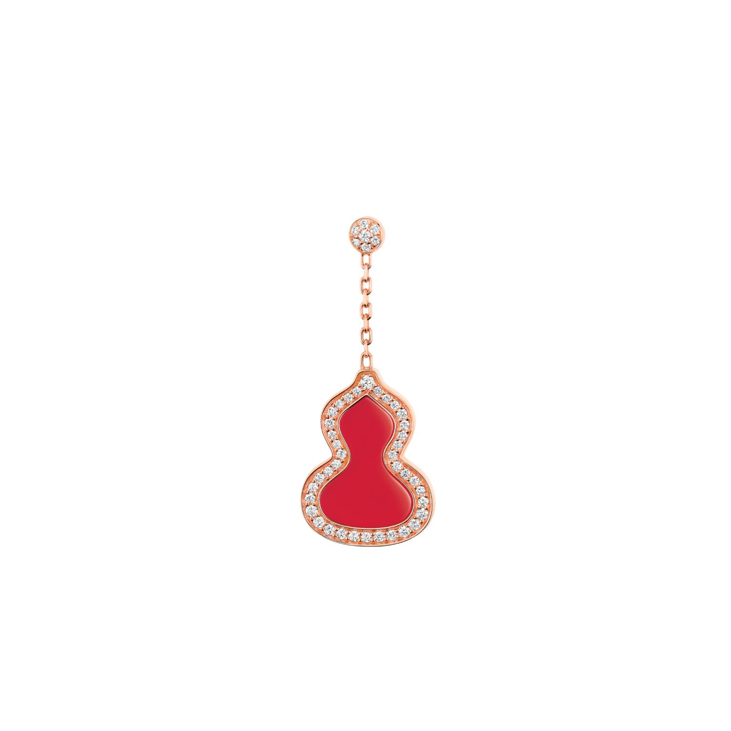 Qeelin - WUE30ABRGRA - Wulu Small Earring in 18K Rose Gold with Diamonds and Red Agate