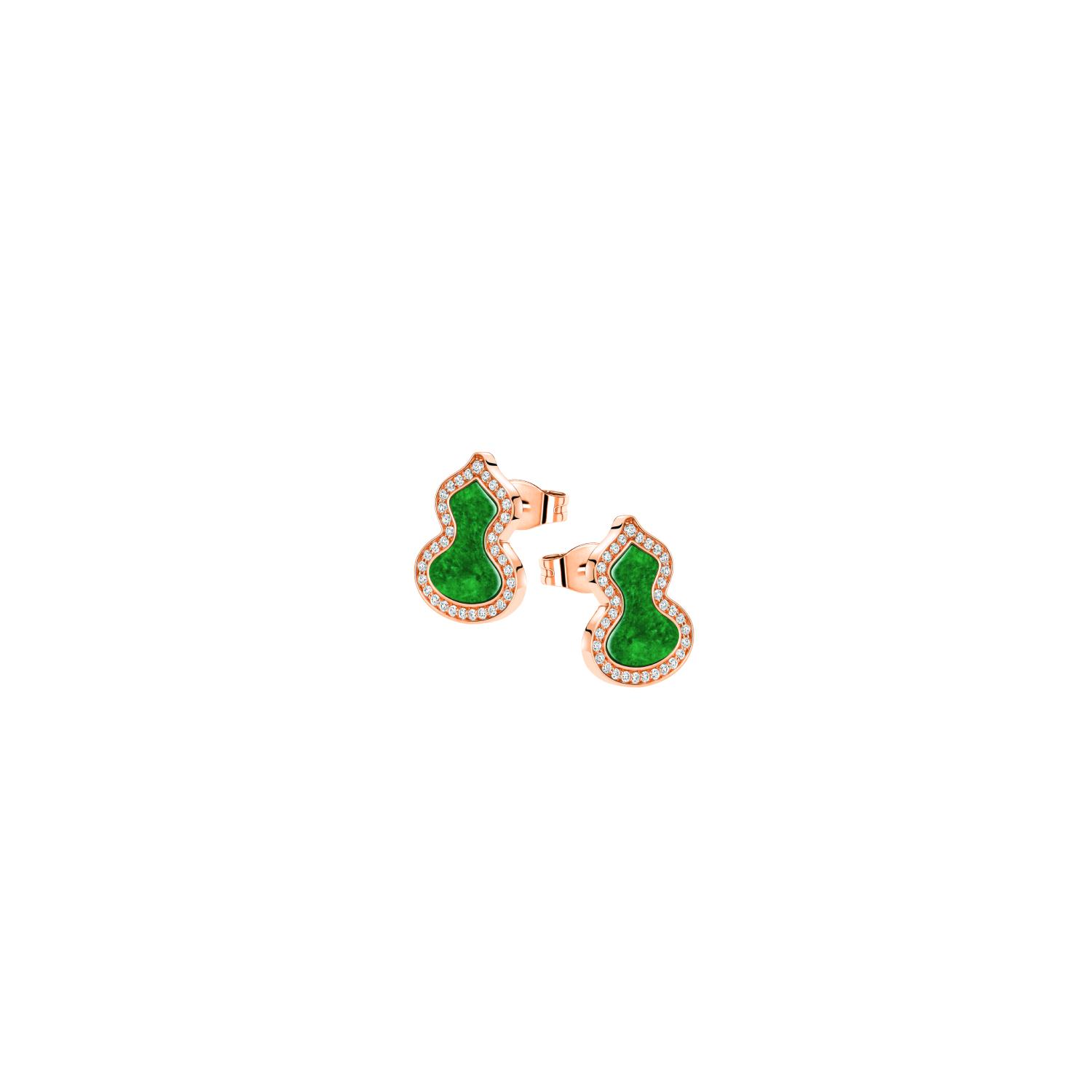 Qeelin - WUEPT2CRGJE - Petite Wulu 18K Rose Gold Diamond and Jade Stud Earrings