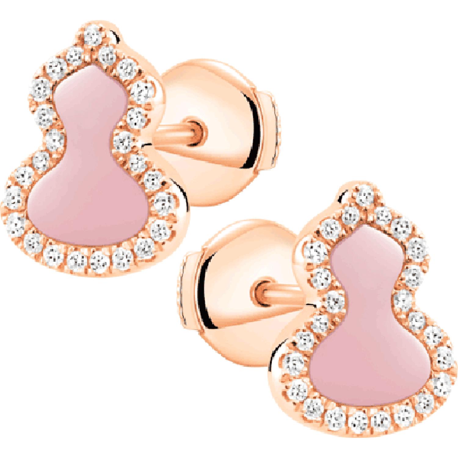 Qeelin - WUEPT2CRGPO - Petite Wulu 18K Rose Gold Diamond and Pink Opal Stud Earrings