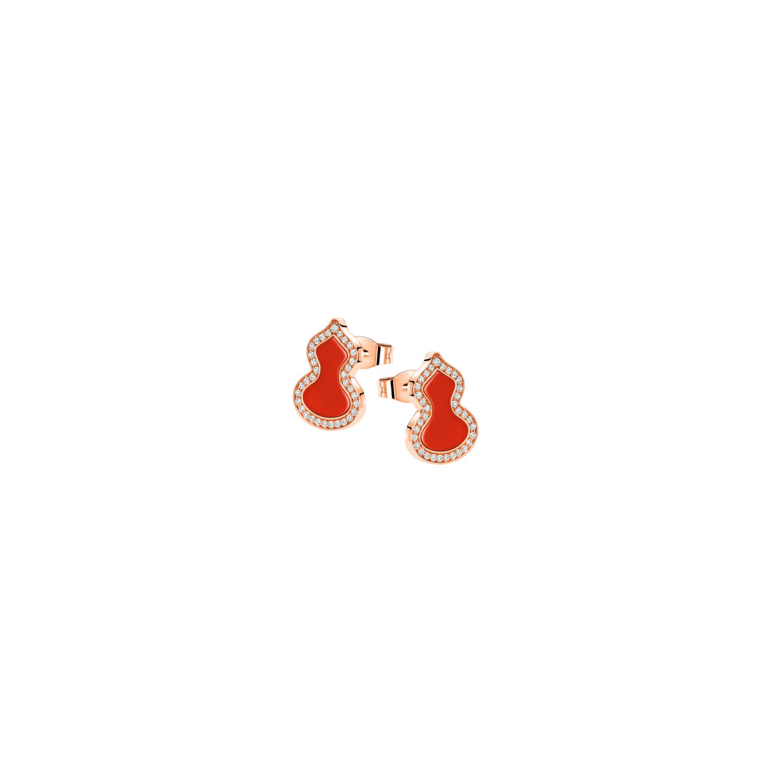Qeelin - WUEPT2CRGRA - Petite Wulu 18K Rose Gold Diamond and Red Agate Stud Earrings
