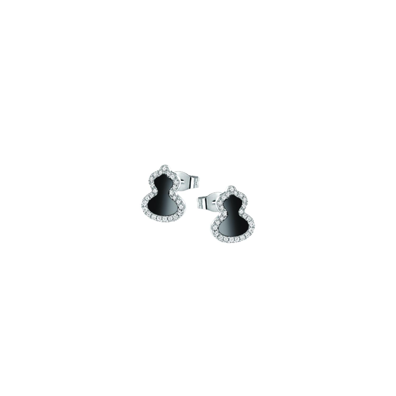 Qeelin - WUEPT2CWGON - Petite Wulu 18K White Gold Diamond and Onyx Stud Earrings