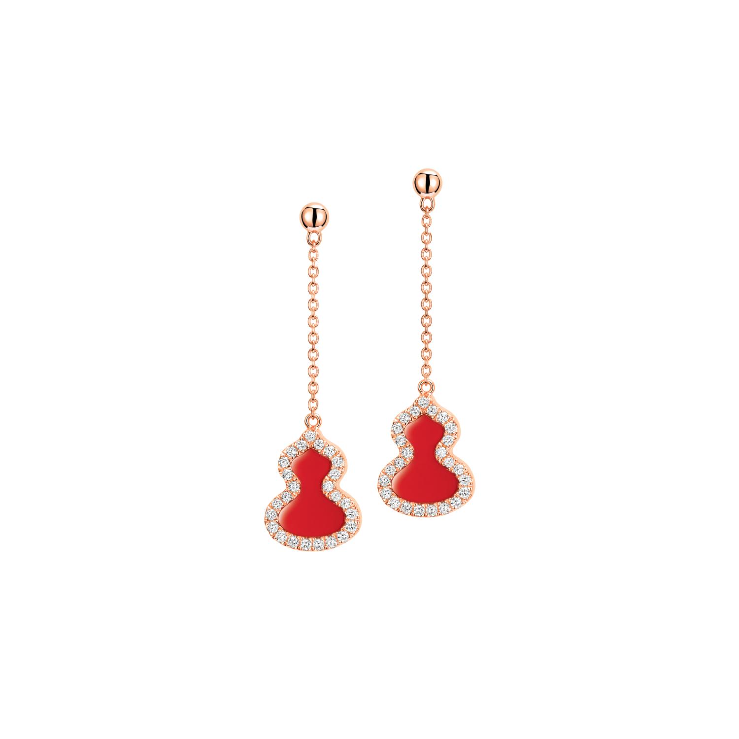 Qeelin - WUEPT3DRGRA - Petite Wulu 18K Rose Gold Diamond and Red Agate Earrings