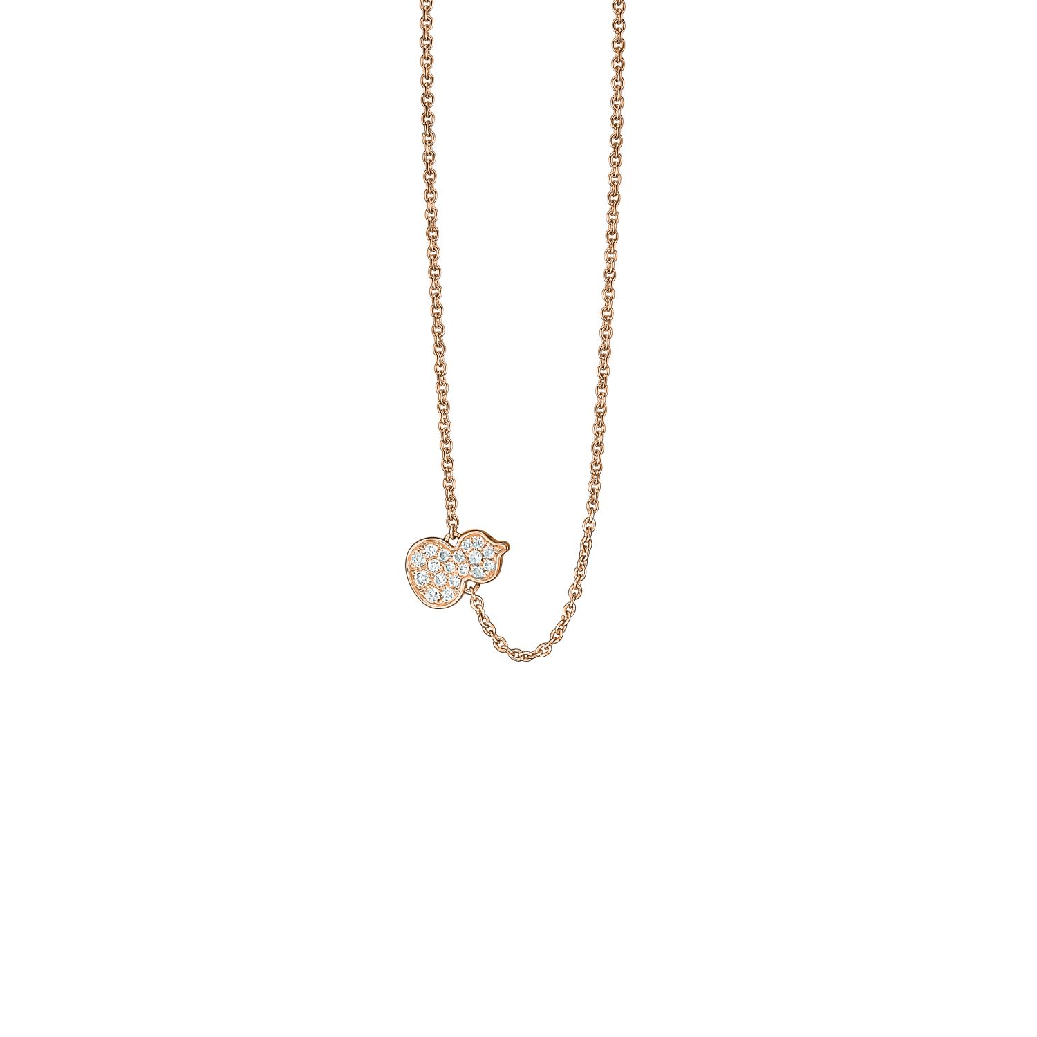 Qeelin - WUN50ACRGDI - Petite Wulu 18K Rose Gold Necklace with Pave Diamonds