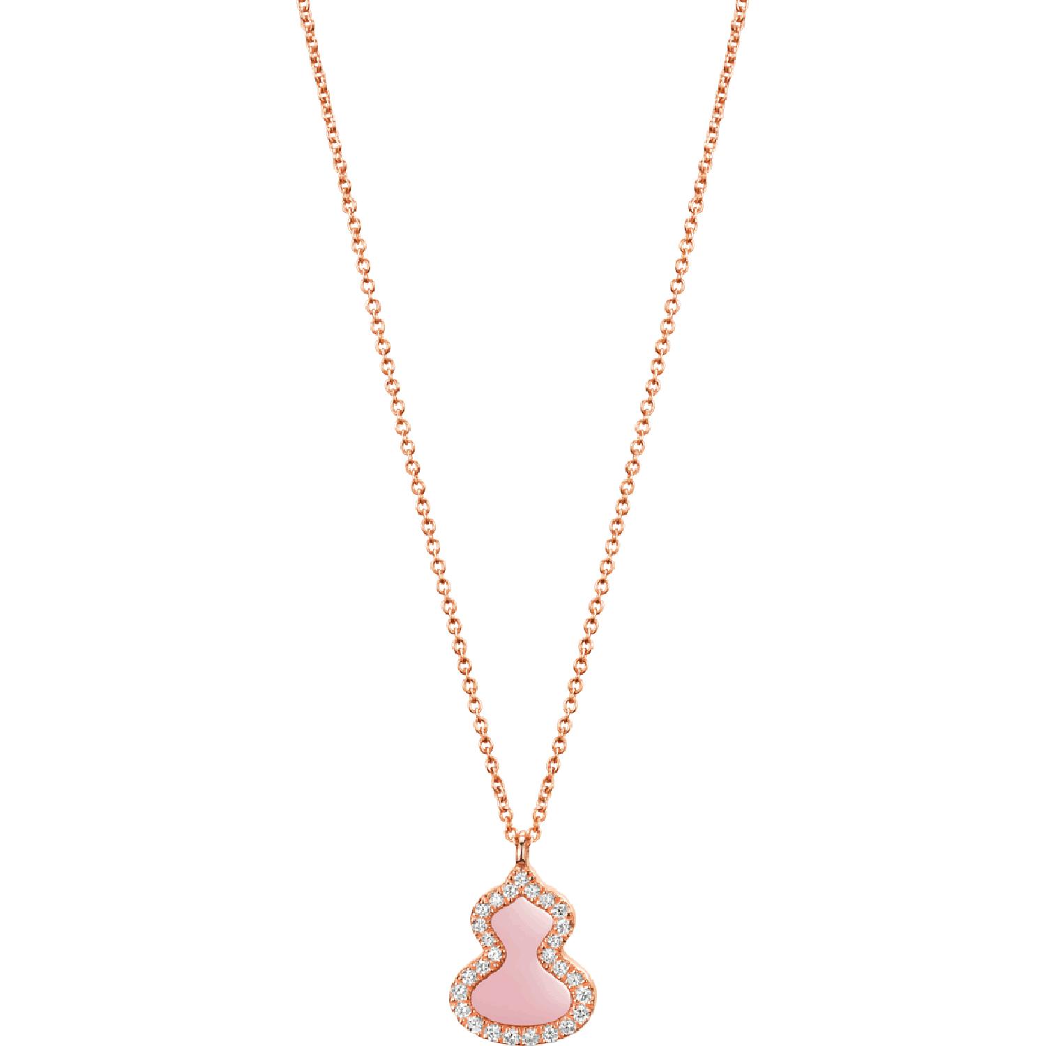 Qeelin - WUNPT6DRGPO - Petite Wulu 18K Rose Gold Diamond and Pink Opal Necklace