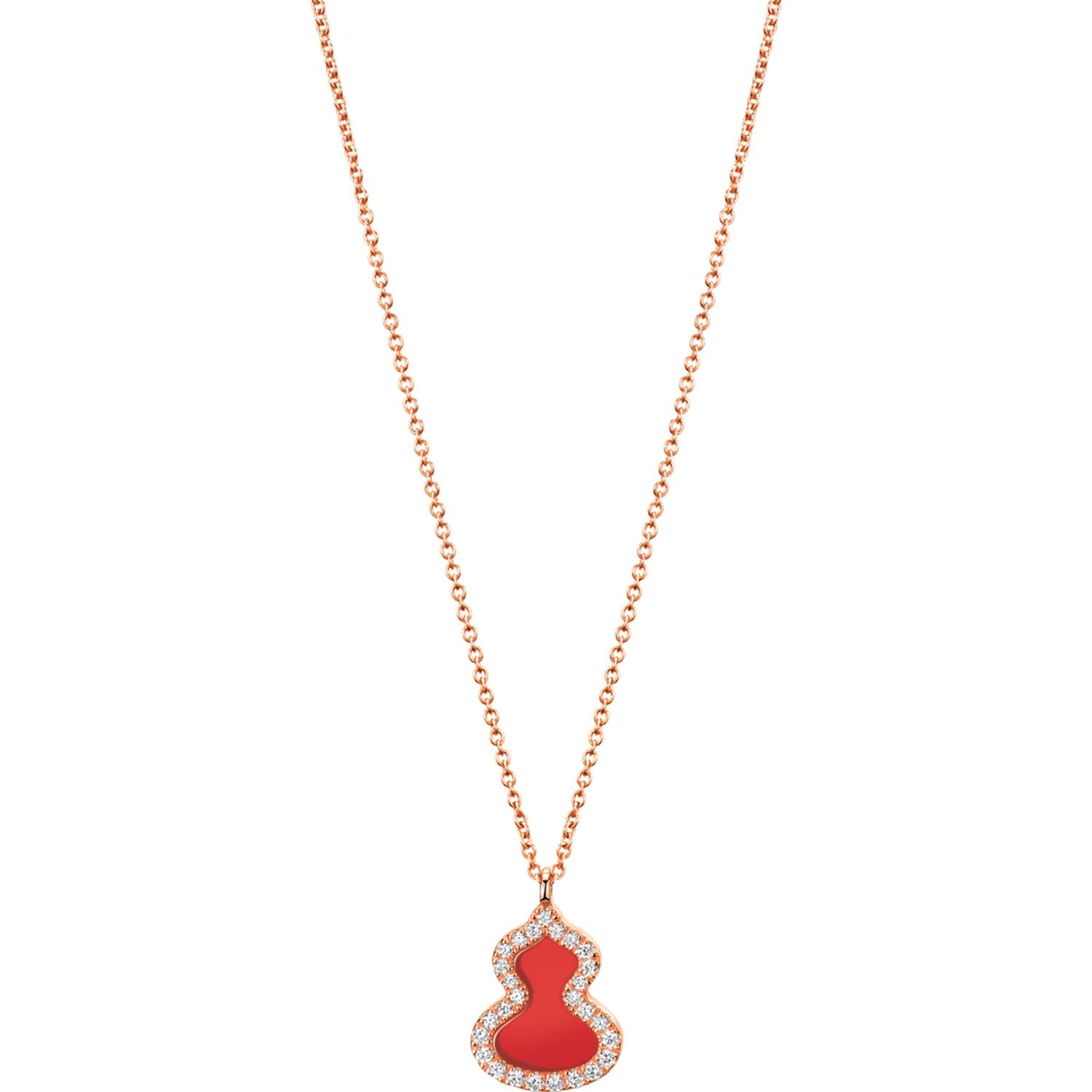 Qeelin - WUNPT6DRGRA - Petite Wulu 18K Rose Gold Diamond and Red Agate Necklace