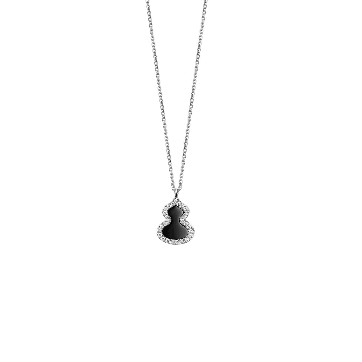 Qeelin - WUNPT6DWGON - Petite Wulu 18K White Gold Diamond and Onyx Necklace