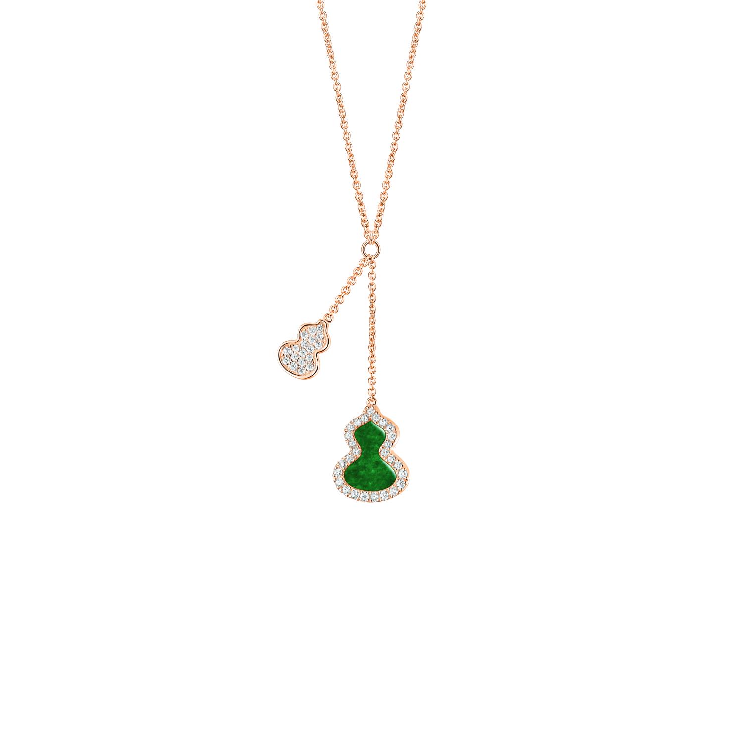 Qeelin - WUNPT8BRGJE - Petite Wulu 18K Rose Gold Diamond and Jade Necklace