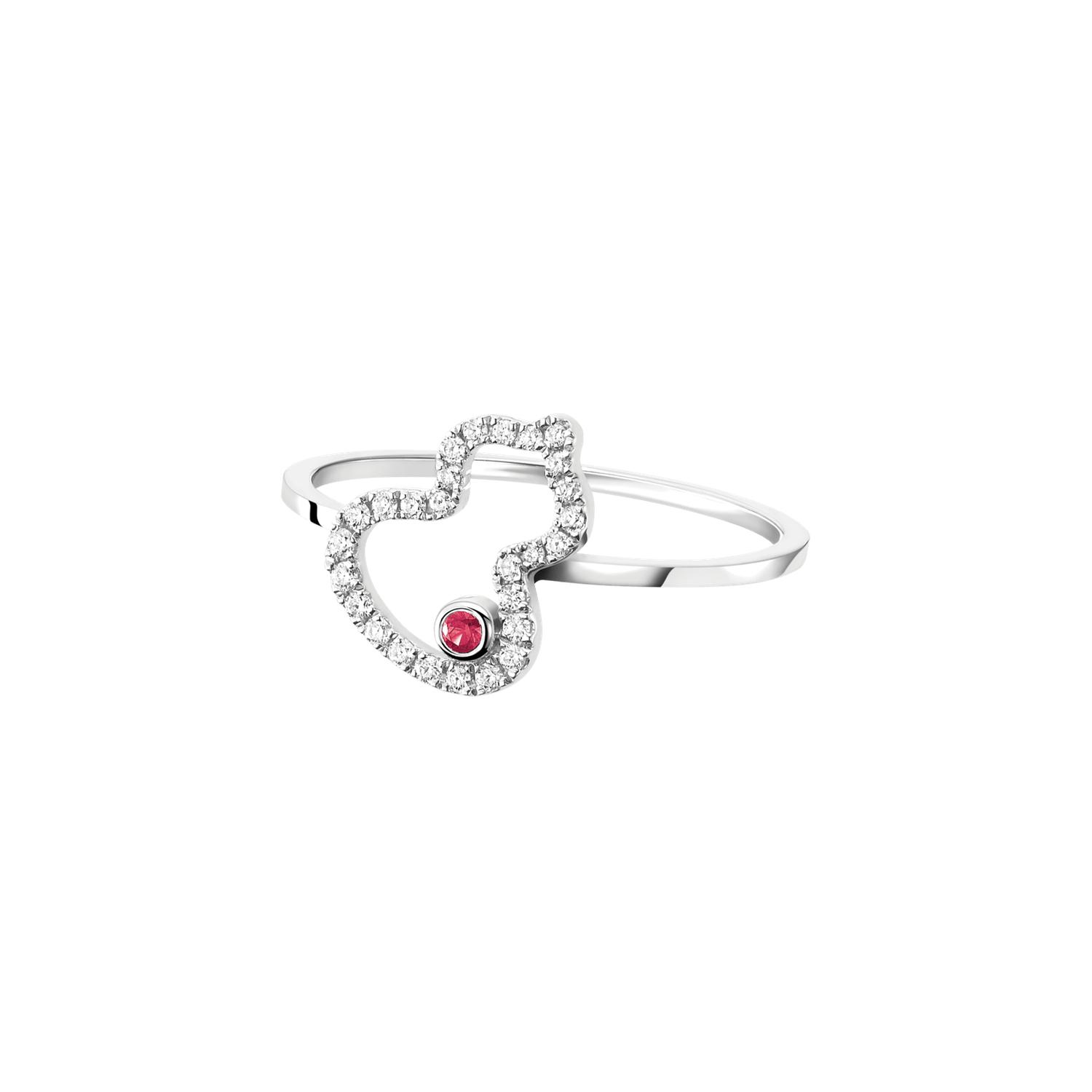 Qeelin - WURPT2BWGRU - Petite Wulu ring in 18k white gold with diamonds and a ruby