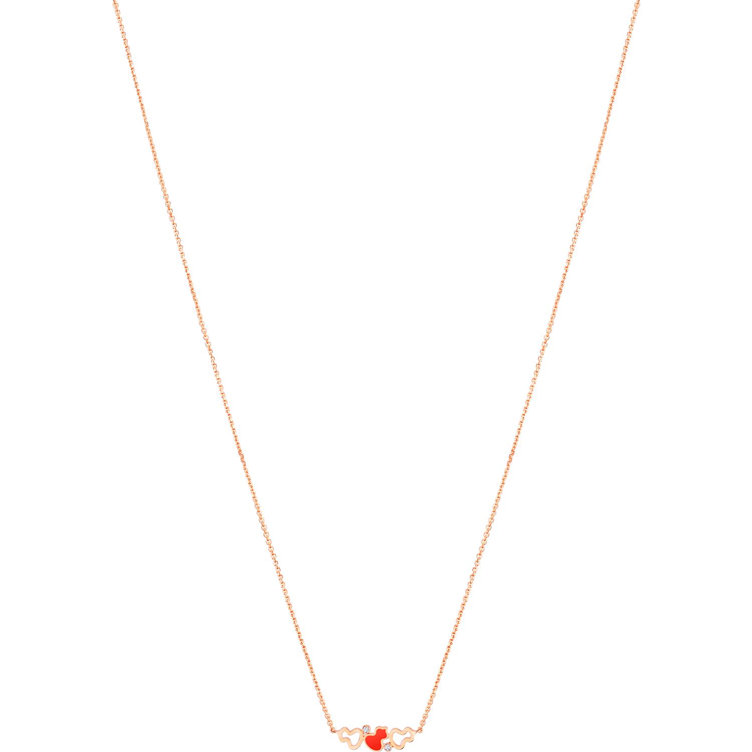Qeelin - WWN50ABRGRH - Wulu necklace in 18-karat rose gold with diamonds and red HyCeram®