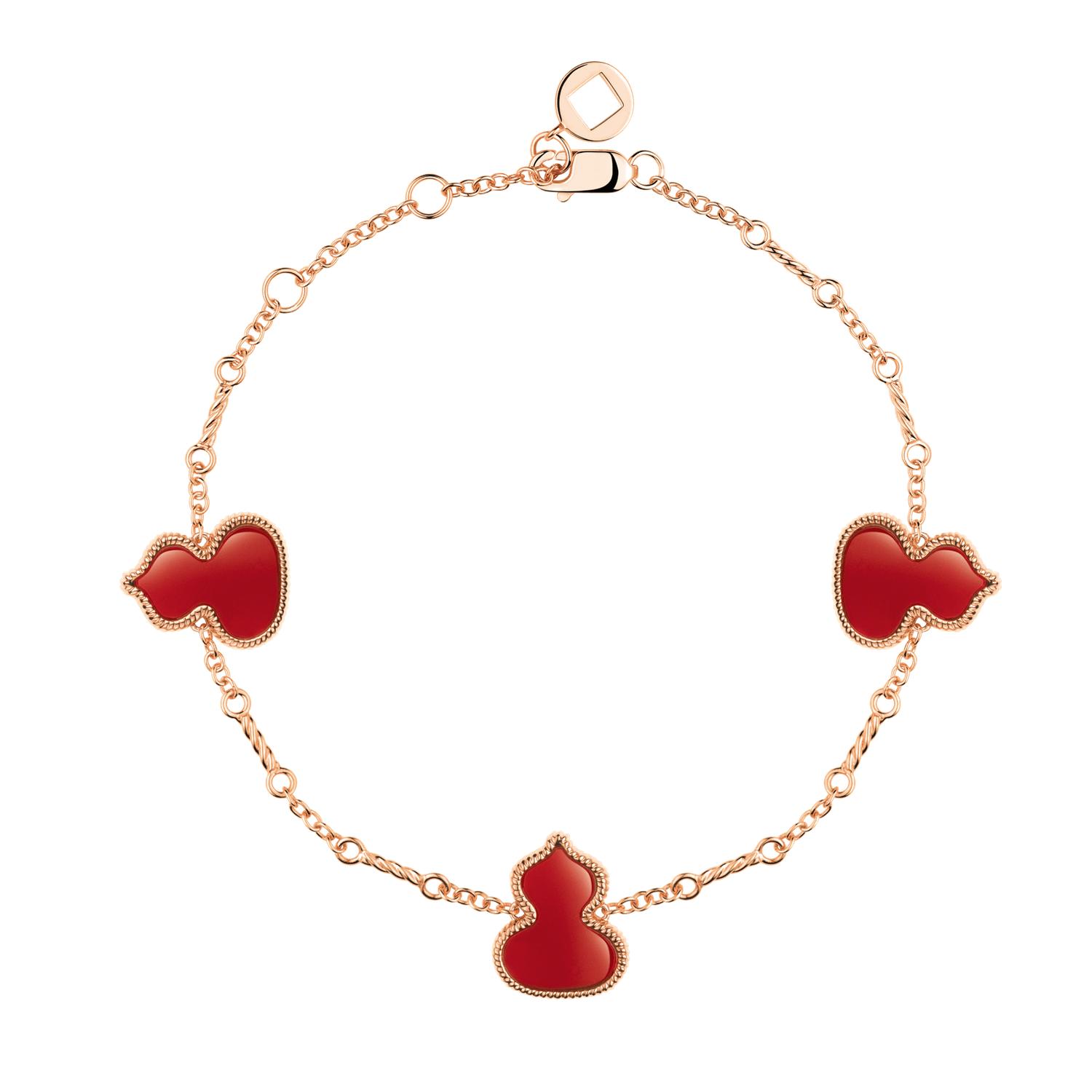 Qeelin - WZB30AIRGRA - Wulu Bracelet in 18K Rose Gold with Red Agates
