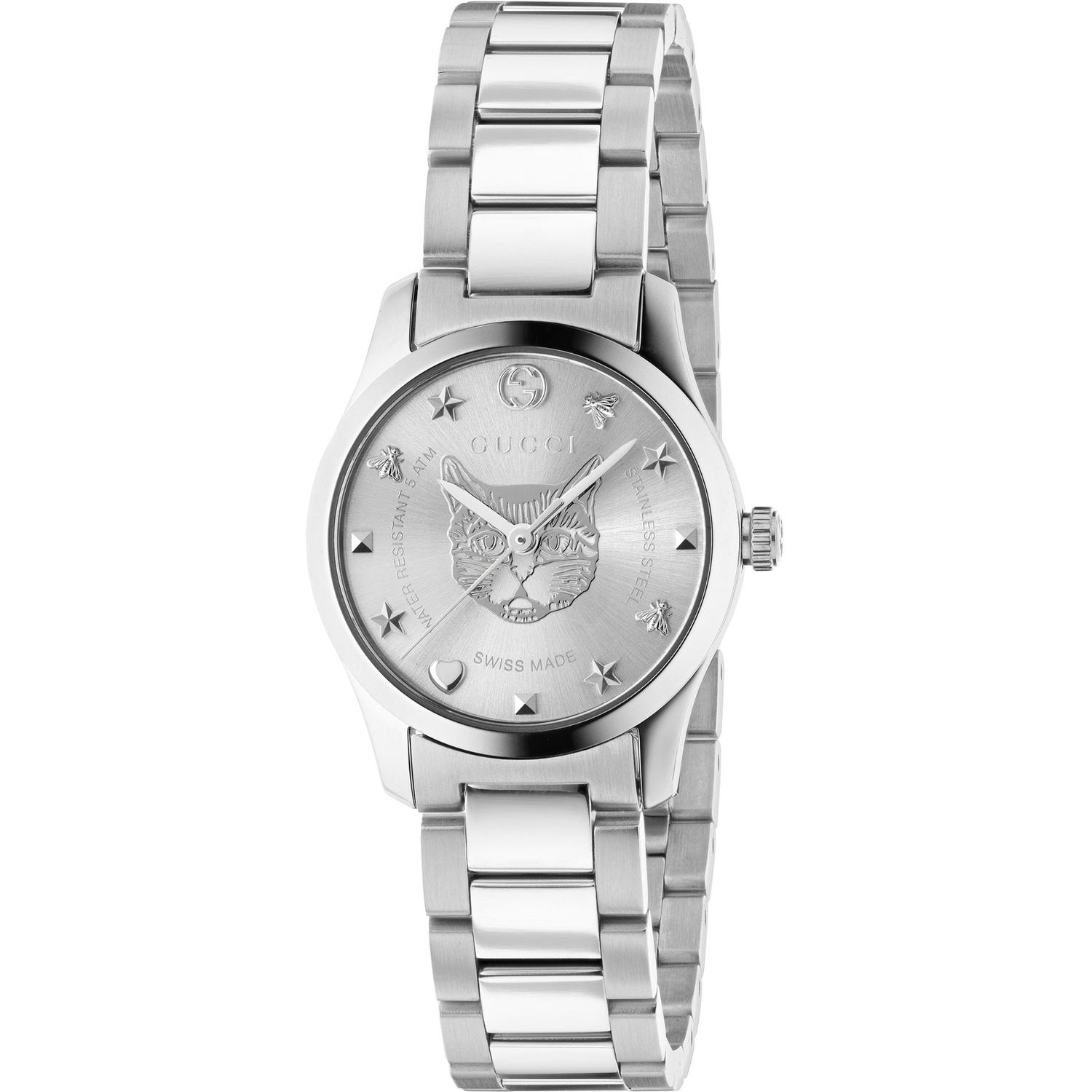 Gucci - YA126595 - G-Timeless Iconic Steel case, silver dial with feline head motif, steel bracelet