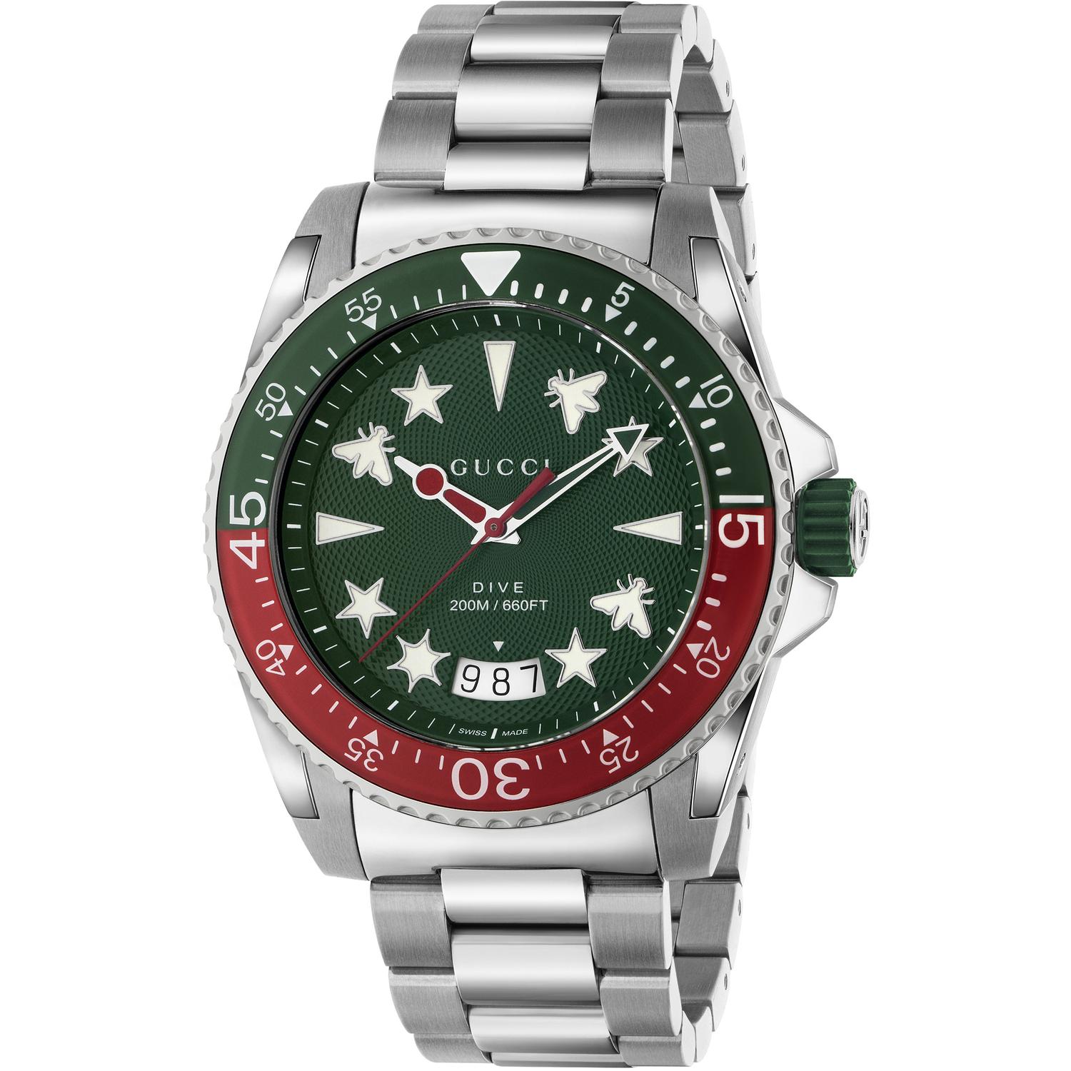 Gucci - YA136222 - Dive Steel case and bracelet, green and red bezel, green rubber crown, green dial with multi icon indexes