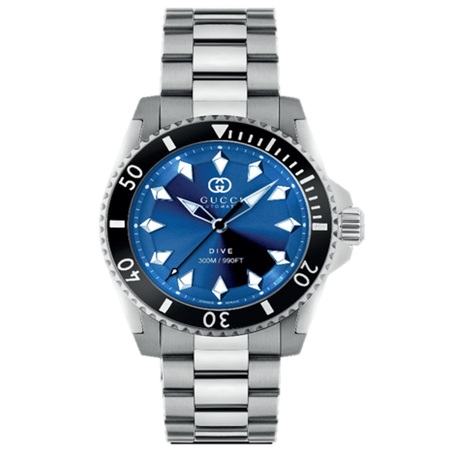 Gucci - YA136362 - Dive 40 mm stainless steel case with black ceramic bezel, blue dial, stainless steel bracelet, self-winding movement