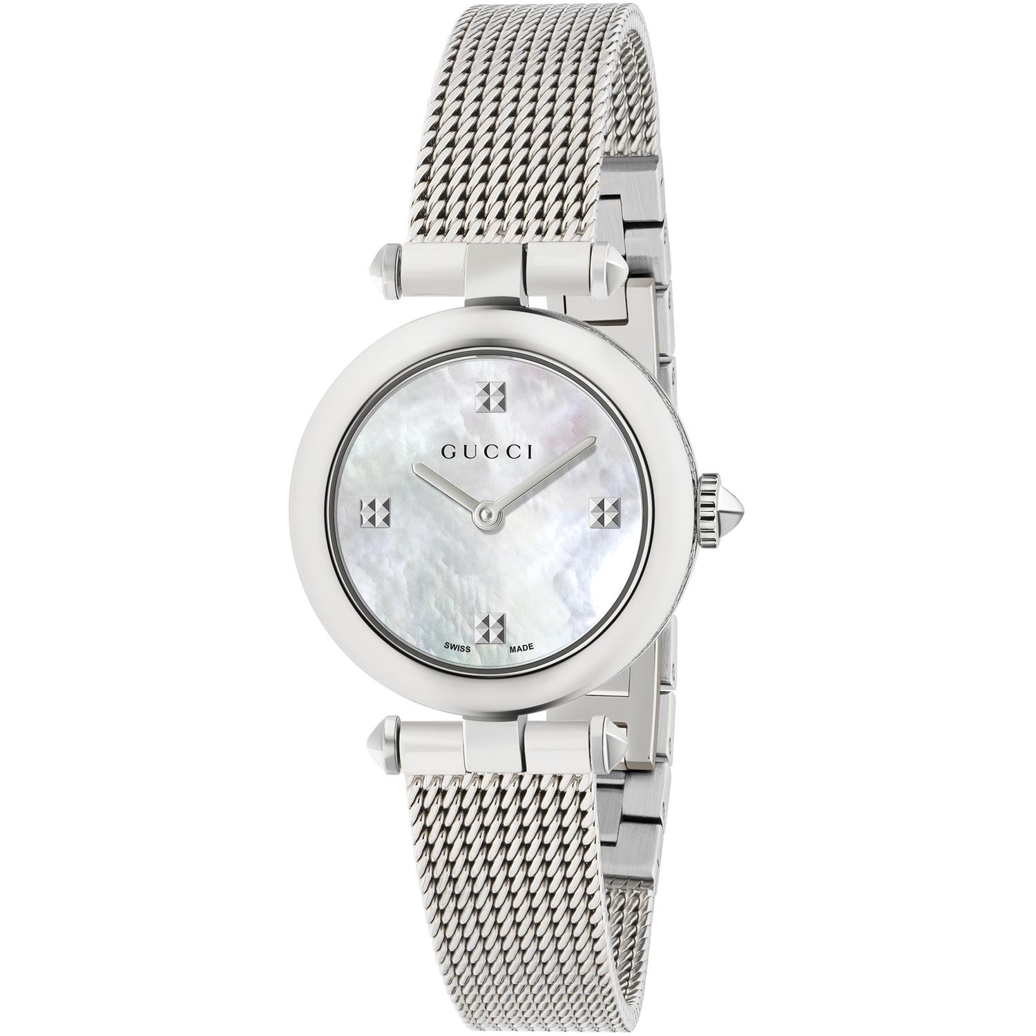 Gucci - YA141504 - Diamantissima Steel case, white mother of pearl dial, steel mesh bracelet