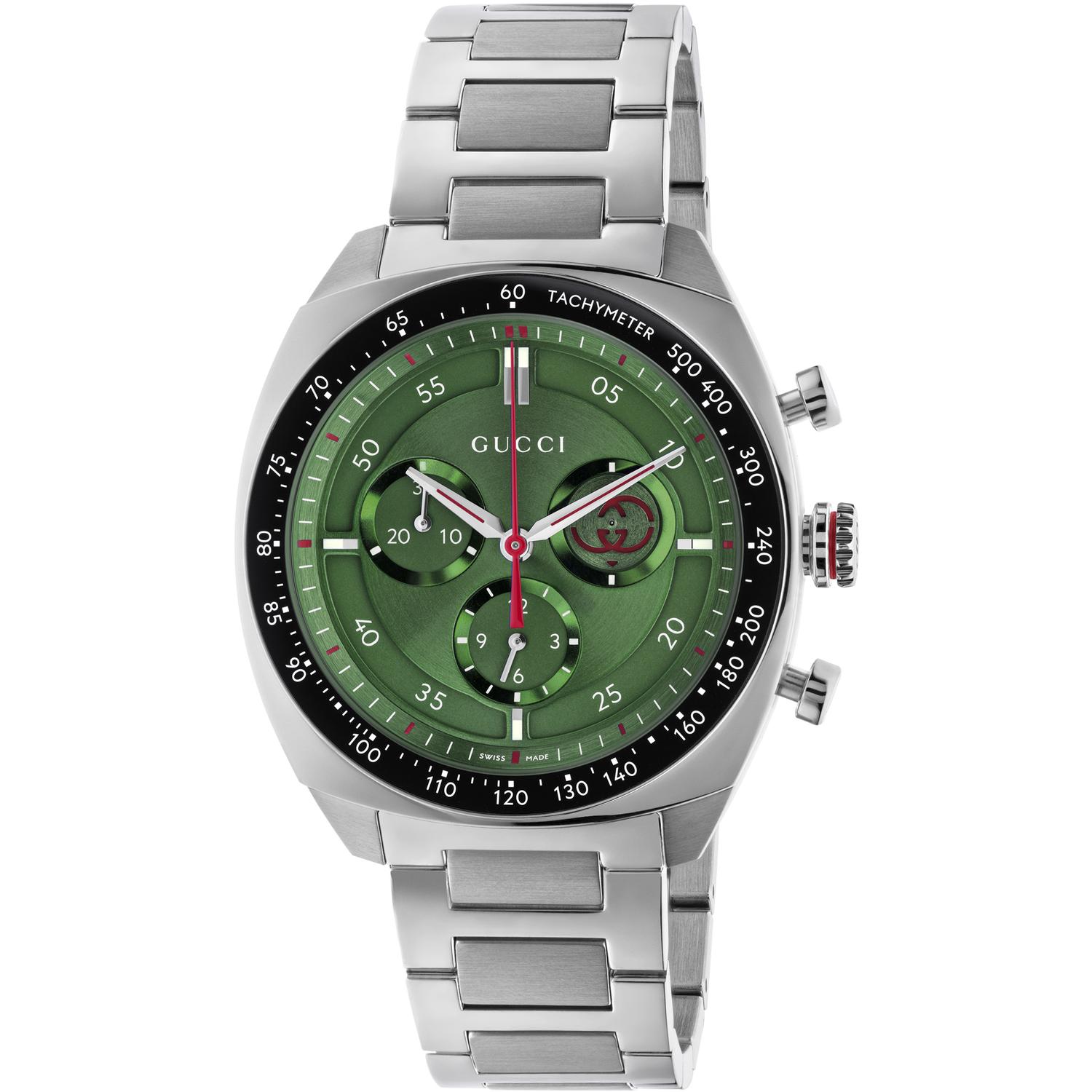 Gucci - YA142318 - Interlocking 41mm stainless steel case, green dial, small seconds display, black ceramic bezel with tachymeter indication, stainless steel bracelet