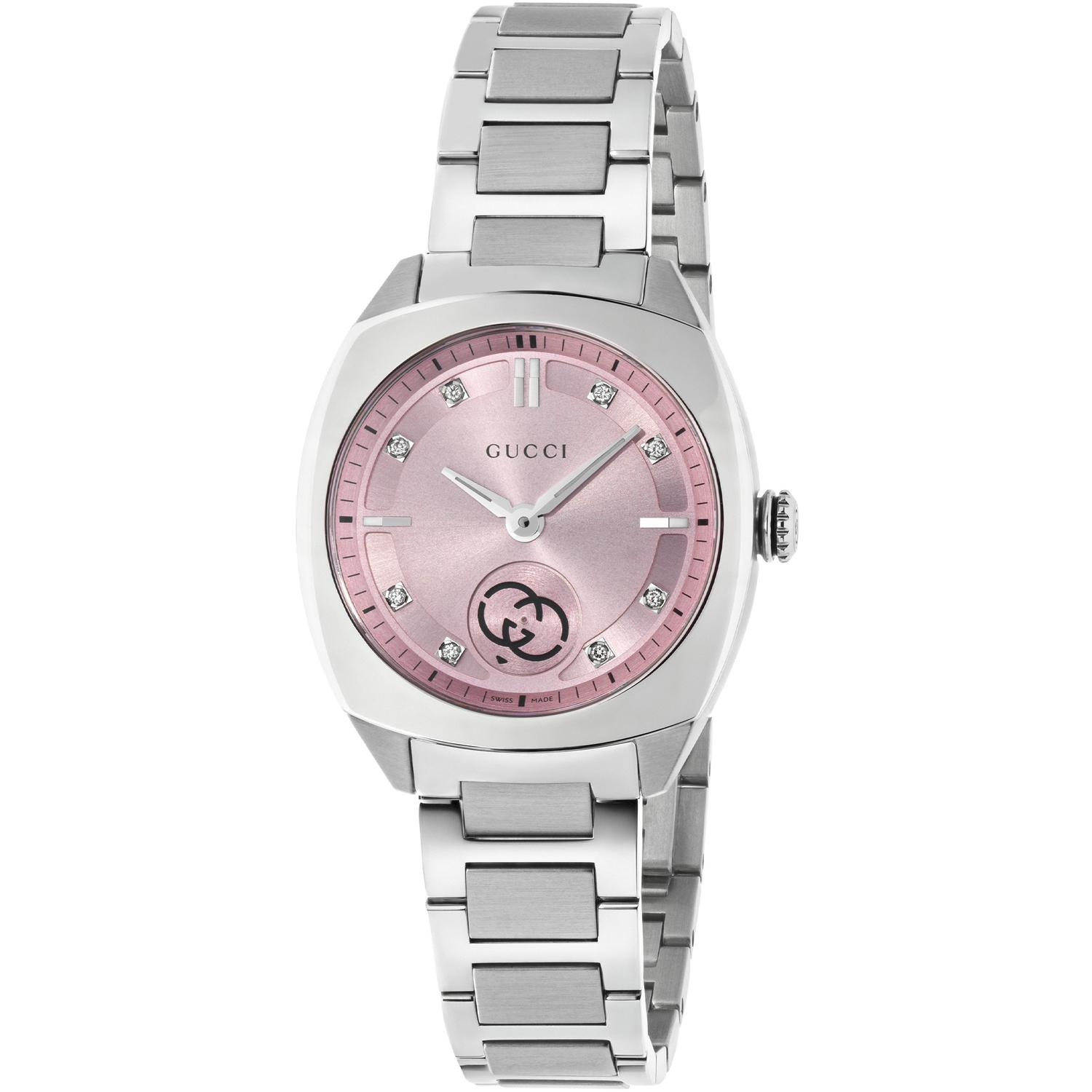 Gucci - YA142511 - Interlocking 29mm stainless steel case, pink dial with 8 diamonds, small seconds display, stainless steel bracelet