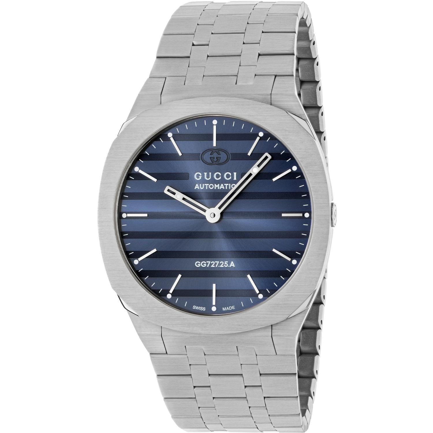 Gucci - YA163321 - 25H 40 mm stainless steel multi layered case, blue dial with, five link stainless steel bracelet