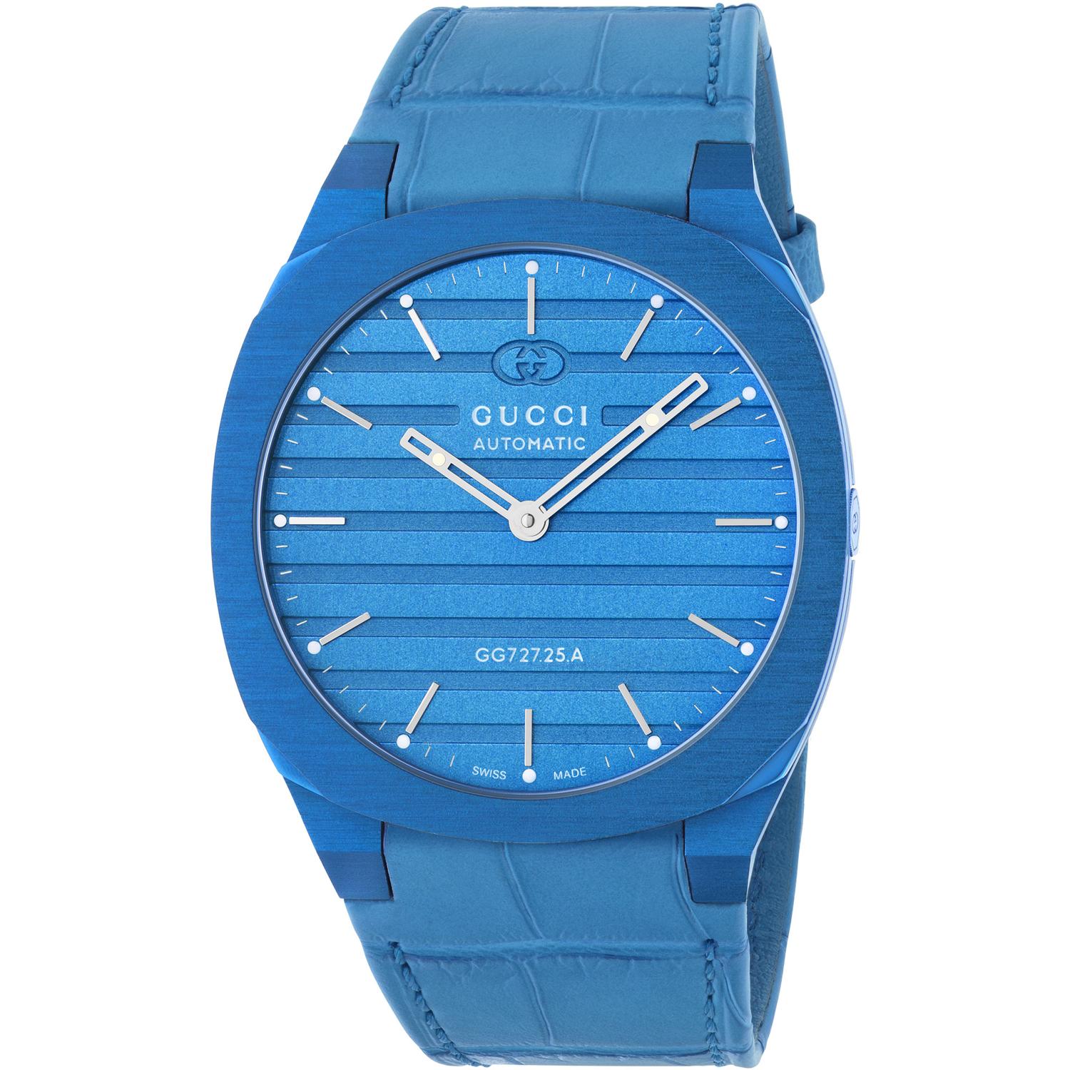 Gucci - YA163324 - 25H 40 mm blue aluminum multi layered case, blue brass dial, five llinks blue alligator leather bracelet