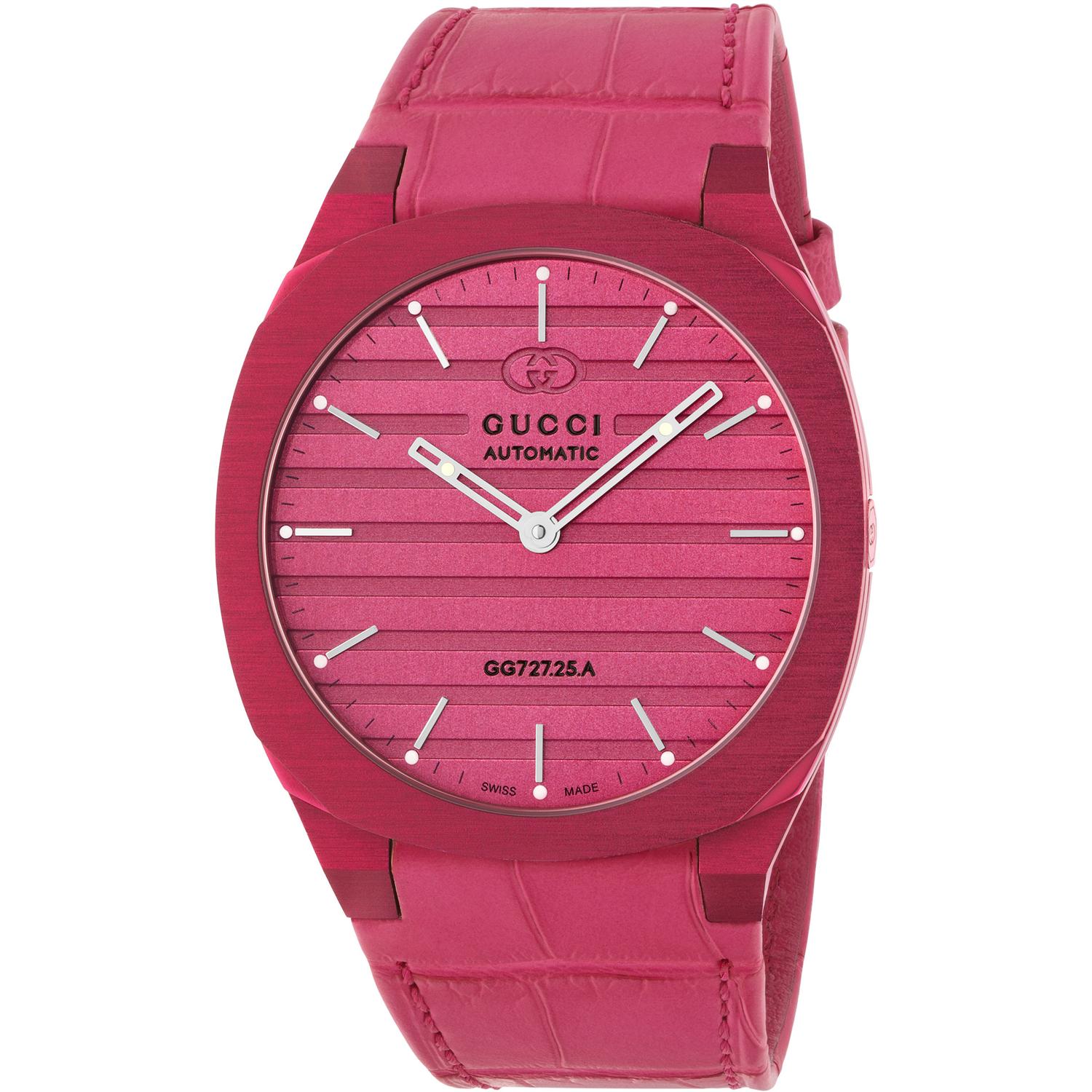 Gucci - YA163326 - 25H 40 mm red aluminum multi layered case, red brass dial, five llinks red alligator leather bracelet