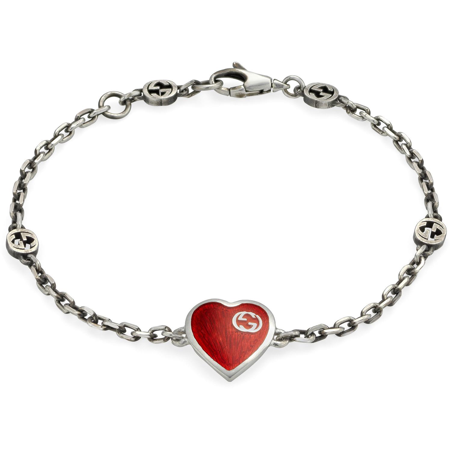 Gucci - YBA645546001 - Argento Sterling 925, Smalto -  heart bracelet with Interlocking G