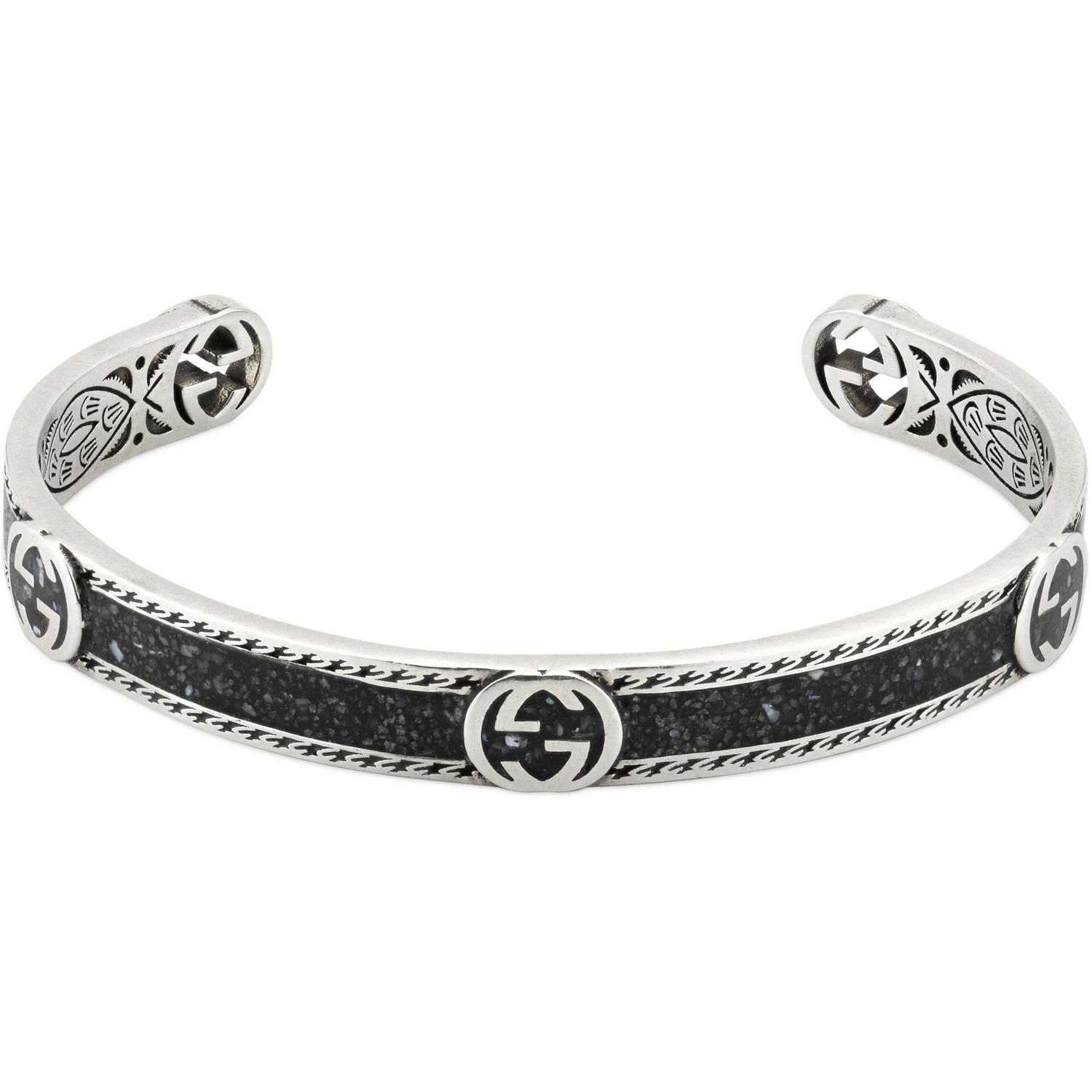 Gucci - YBA645570003 - Interlocking G Bracelet in sterling silver and black enamel with detail