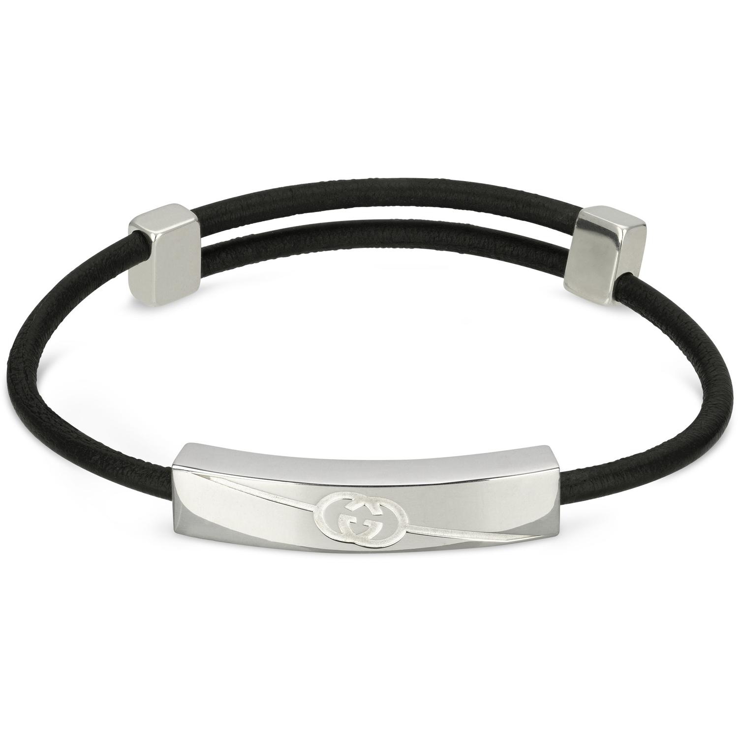 Gucci - YBA774464001 - Tag Bracelet in sterling silver and leather with logo