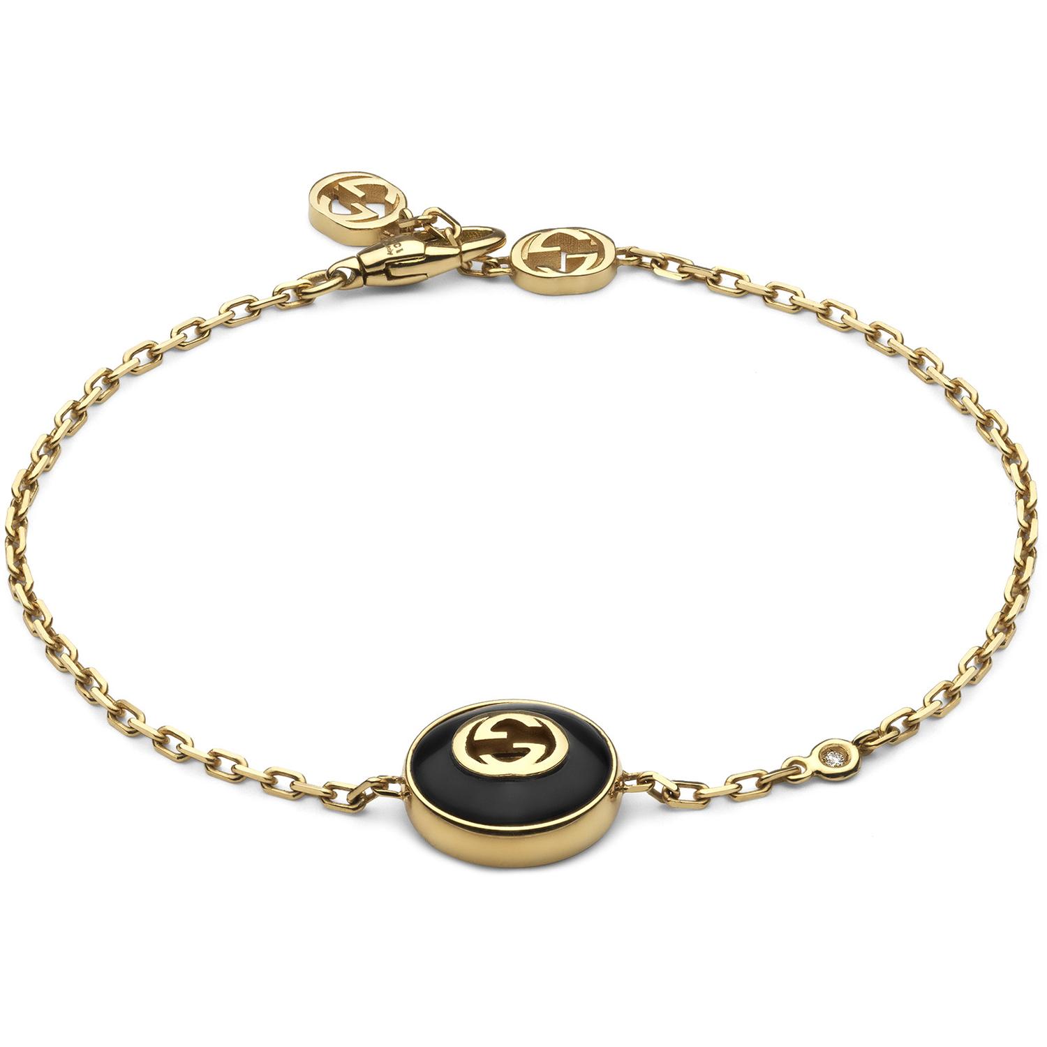 Gucci - YBA786556001 - Interlocking Bracelet in yellow gold, onyx and diamond
