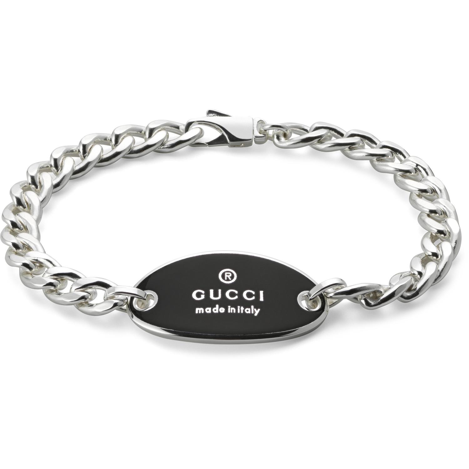 Gucci - YBA797043001 - Trademark Bracelet in sterling silver and black enameled oval tag _ tag 30 mm