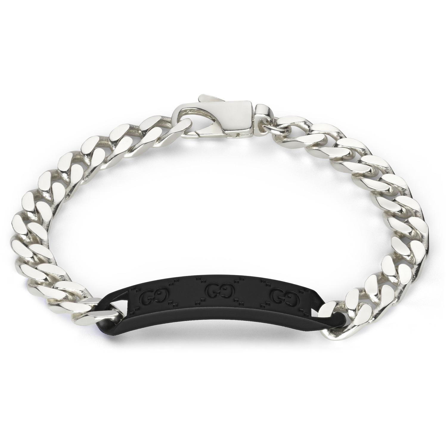 Gucci - YBA797167001 - Tag Bracelet in sterling siver and black rubberized tag