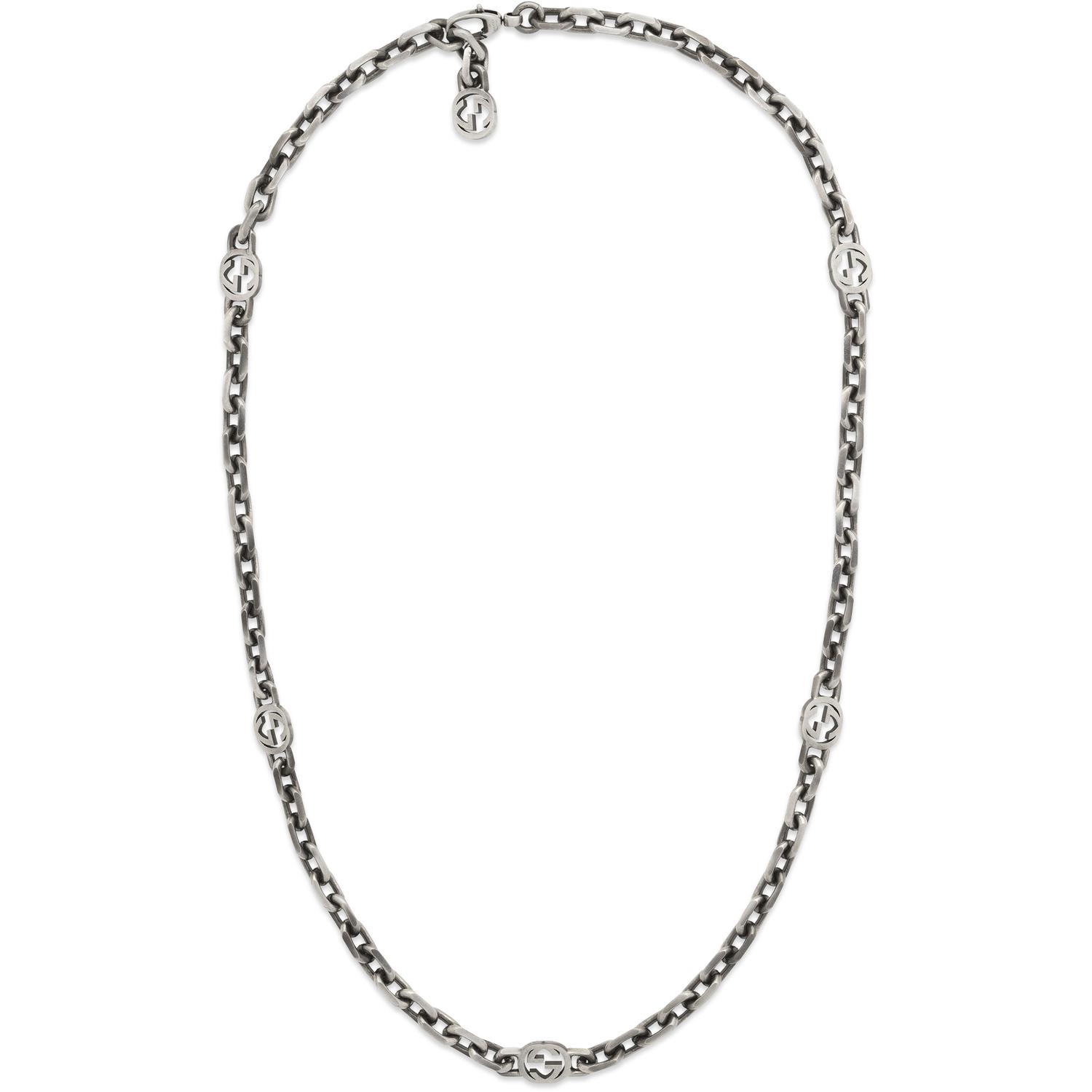Gucci - YBB616941001 - Interlocking G Necklace in aged sterling silver with motif