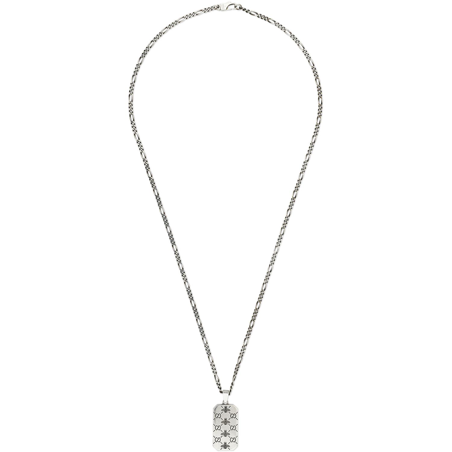 Gucci - YBB728265001 - Signature Necklace with tag in sterling silver with bee and Double G motif