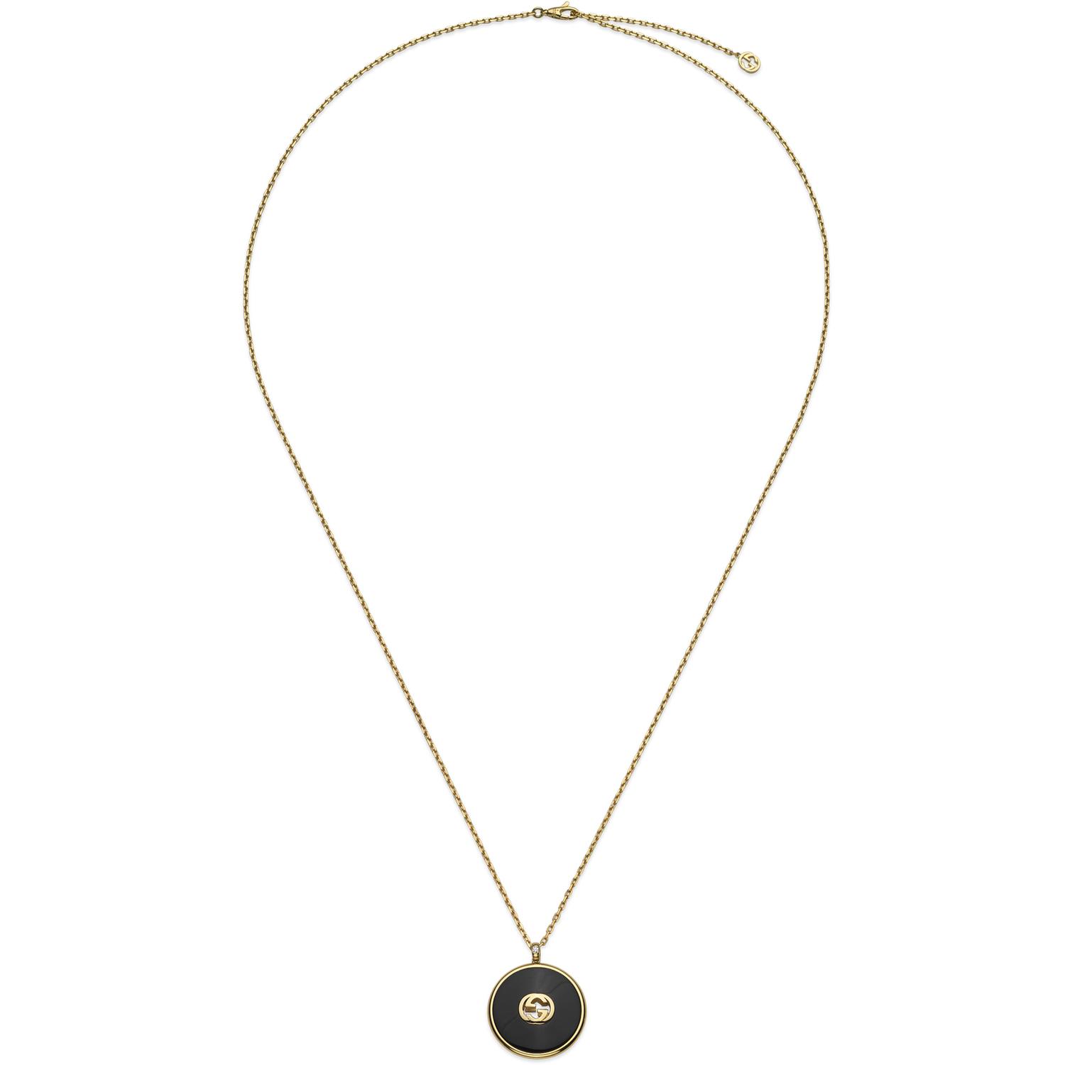 Gucci - YBB786606001 - Interlocking Necklance in yellow gold, onyx and diamond