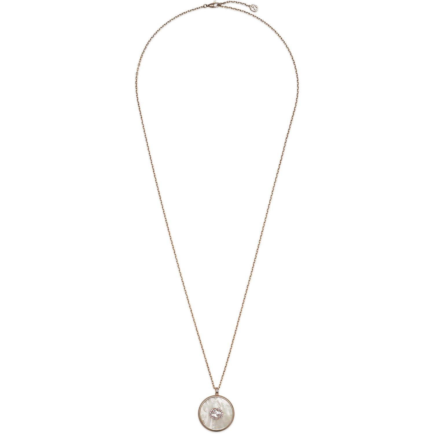 Gucci - YBB786777001 - Interlocking Necklace in pink gold, mop, diamonds GG pavé