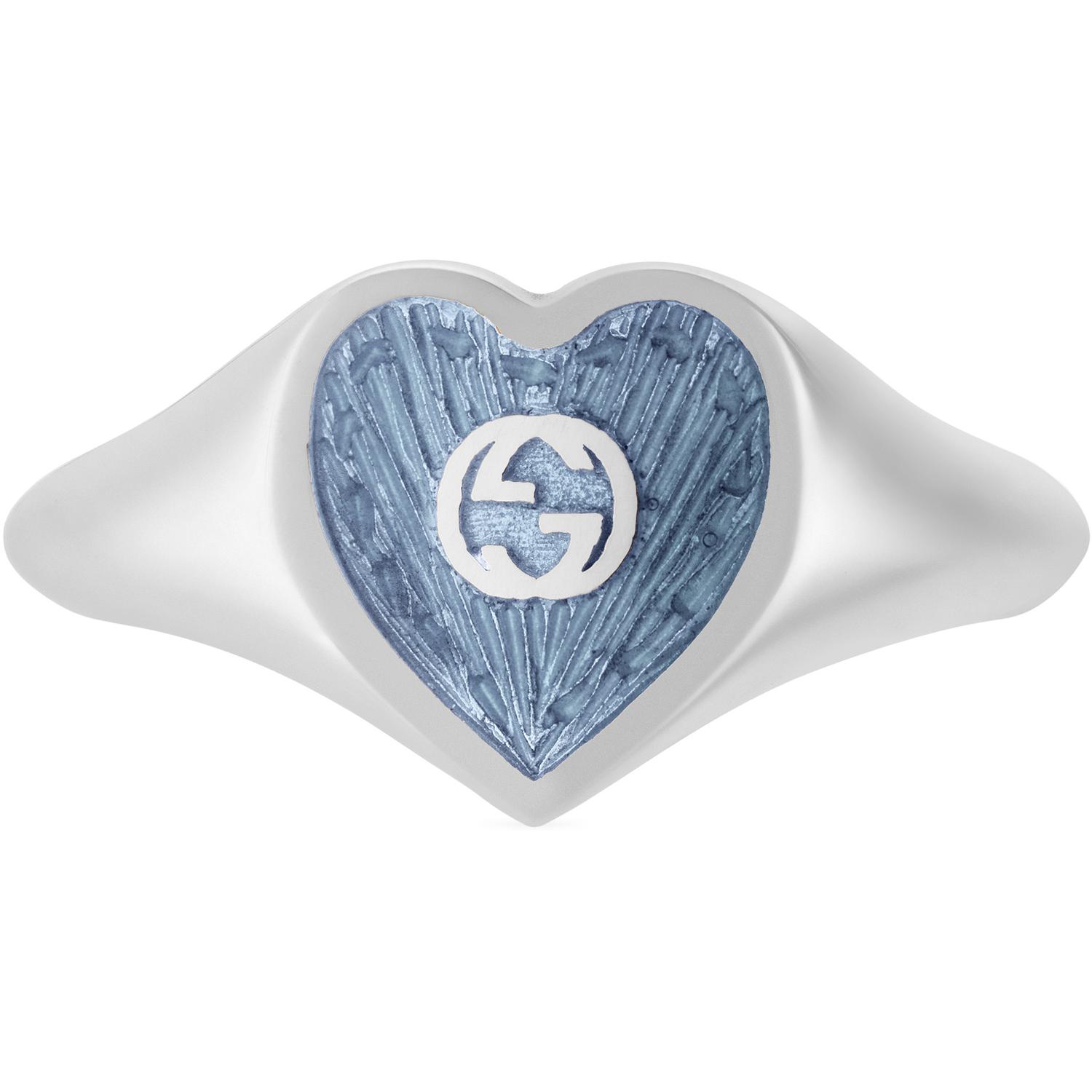 Gucci - YBC645544002 - Heart Ring with heart motif and detail in sterling silver and light blue enamel