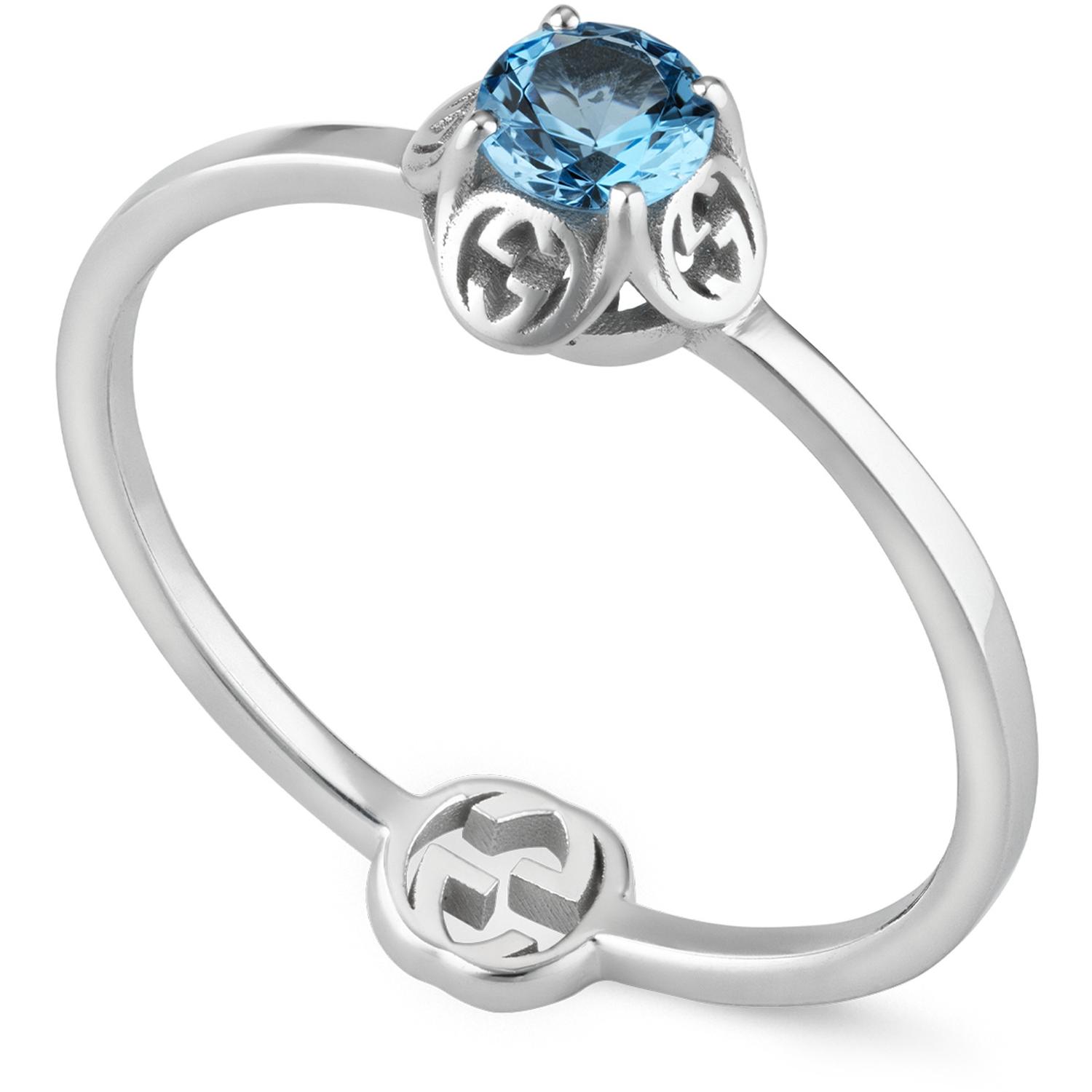 Gucci - YBC662428004 - Interlocking G Ring in 18kt white gold with topaz and detail