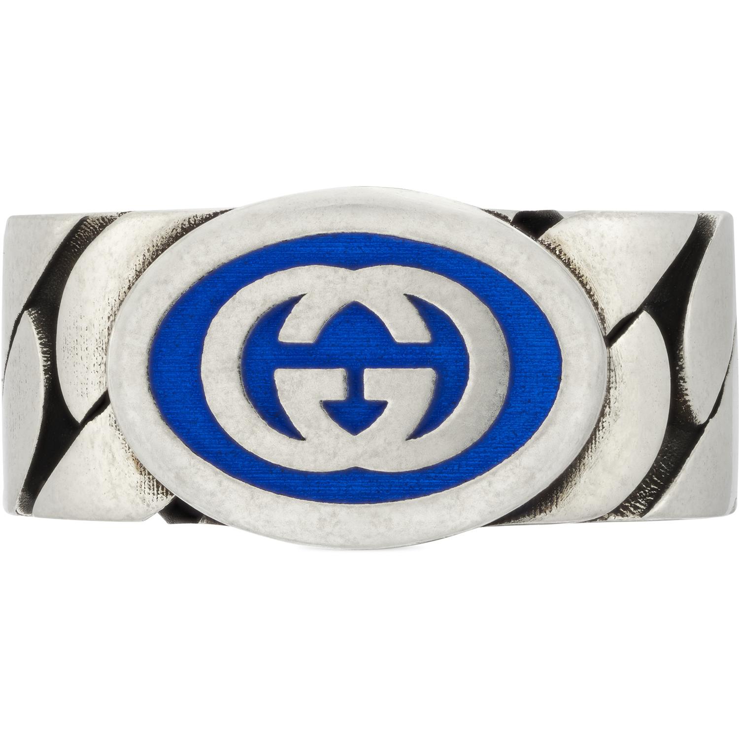 Gucci - YBC753490001 - Argento 925, Smalto - Ring in sterling silver and blue enamel with Interlocking G detail