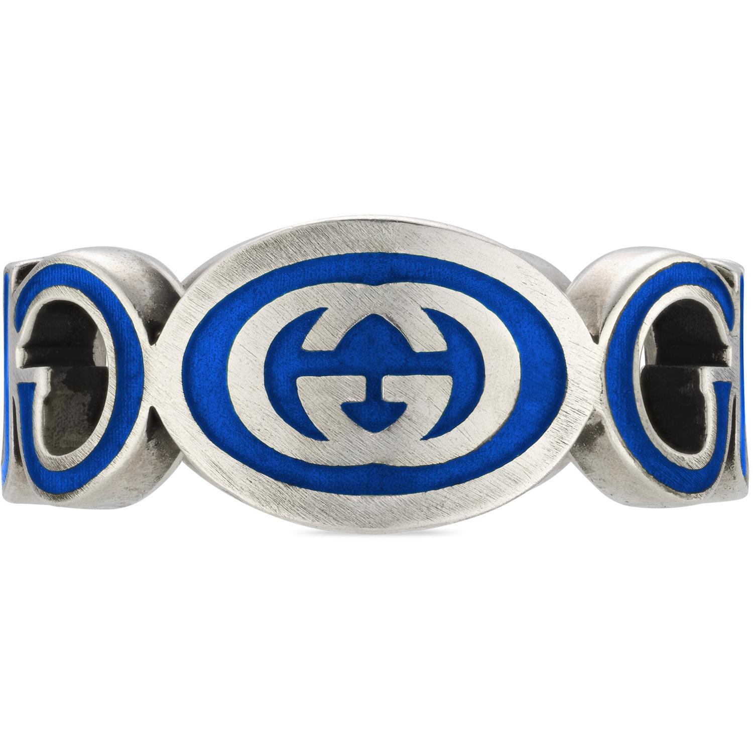 Gucci - YBC753640002 - Argento 925, Smalto - Ring in sterling silver and blue enamel with  script