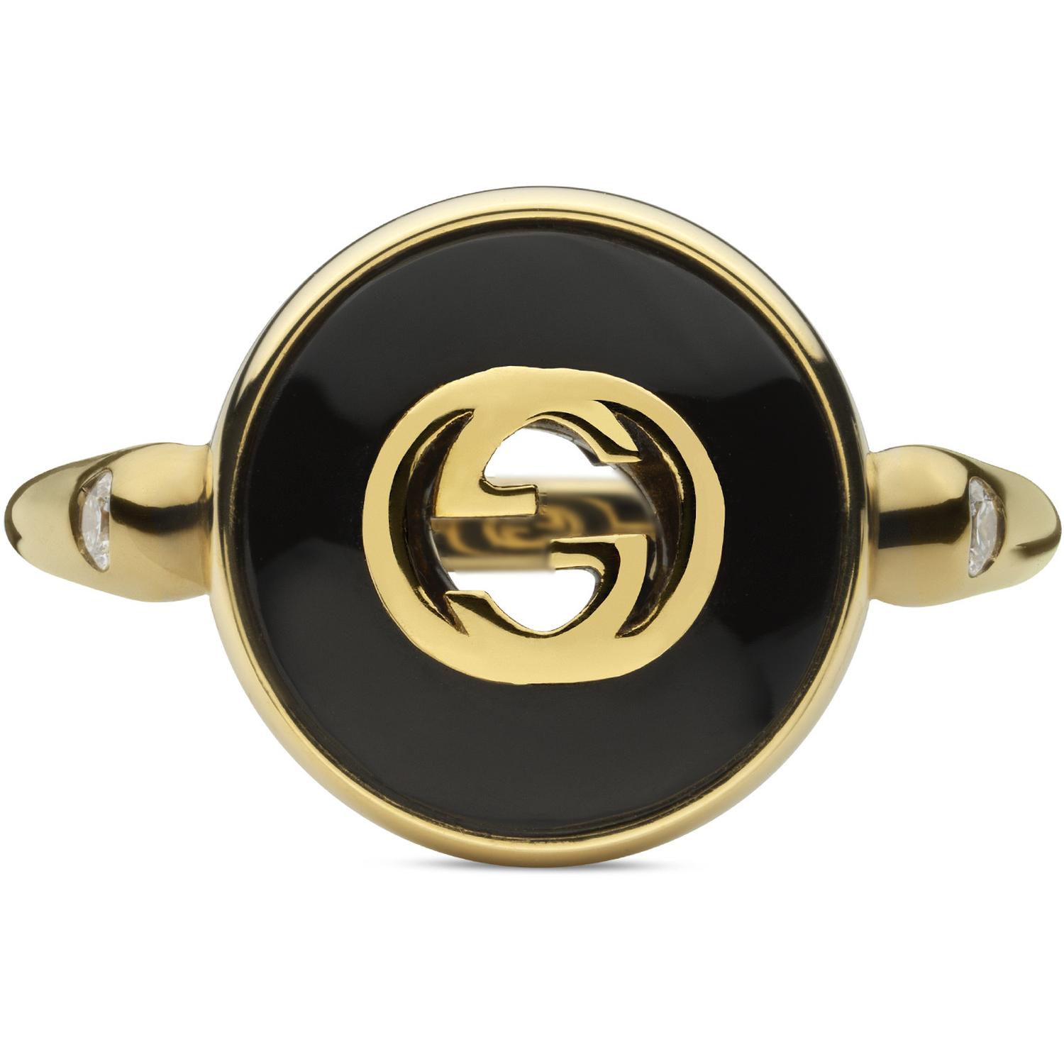 Gucci - YBC786547001 - Interlocking Ring in yellow gold, onyx and diamond