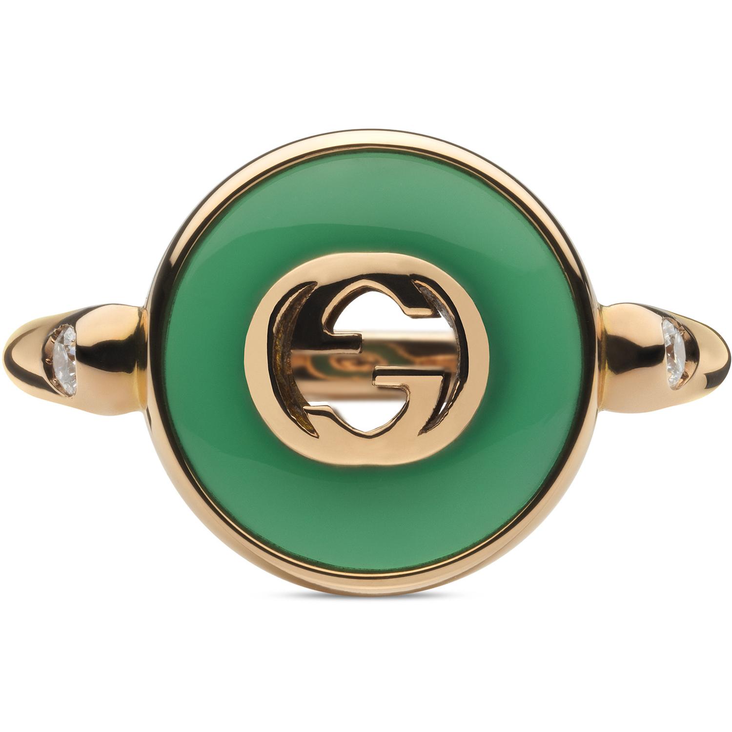Gucci - YBC786547002 - Interlocking Ring in pink gold, green agate and diamond