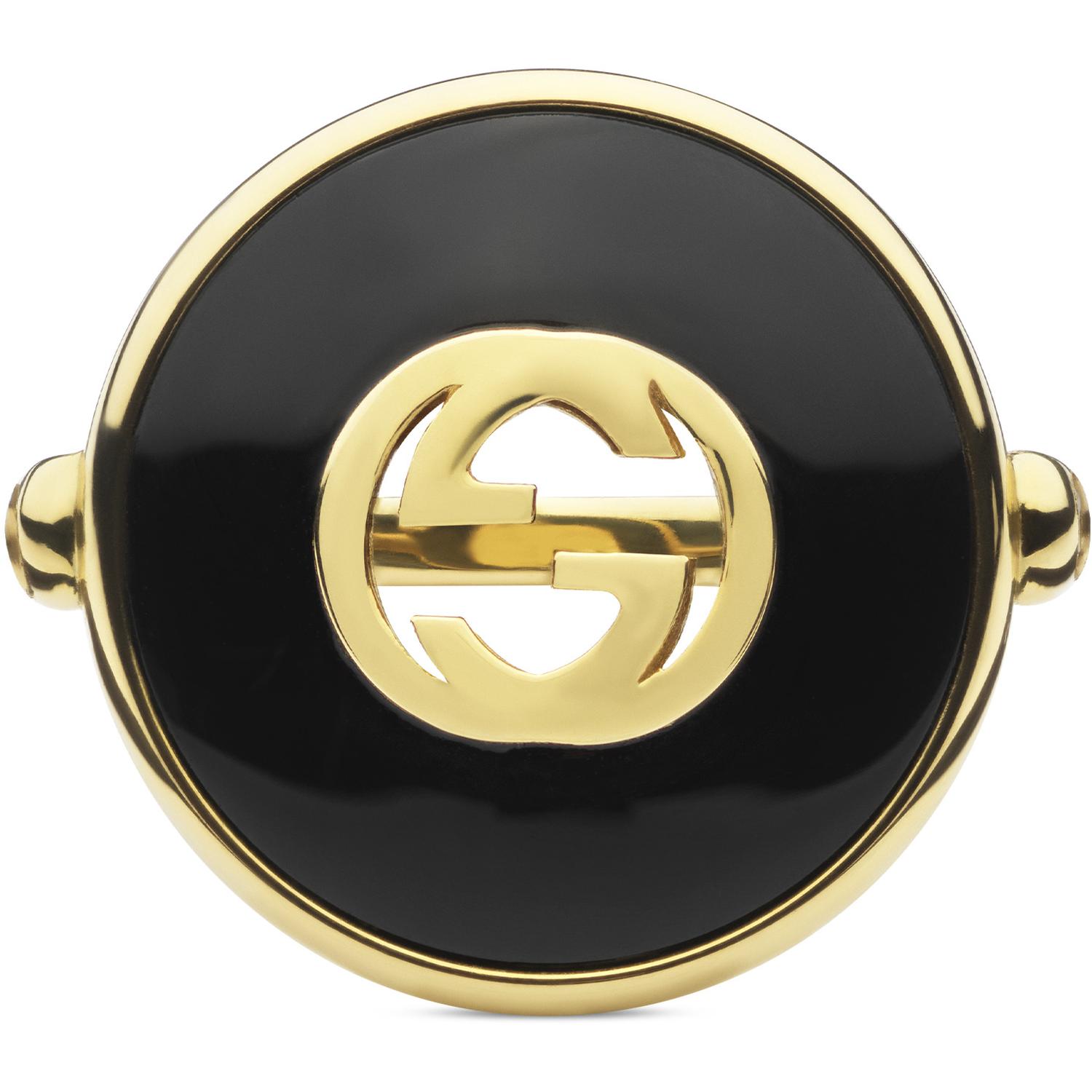 Gucci - YBC786604001 - Interlocking Ring in yellow gold, onyx and diamond