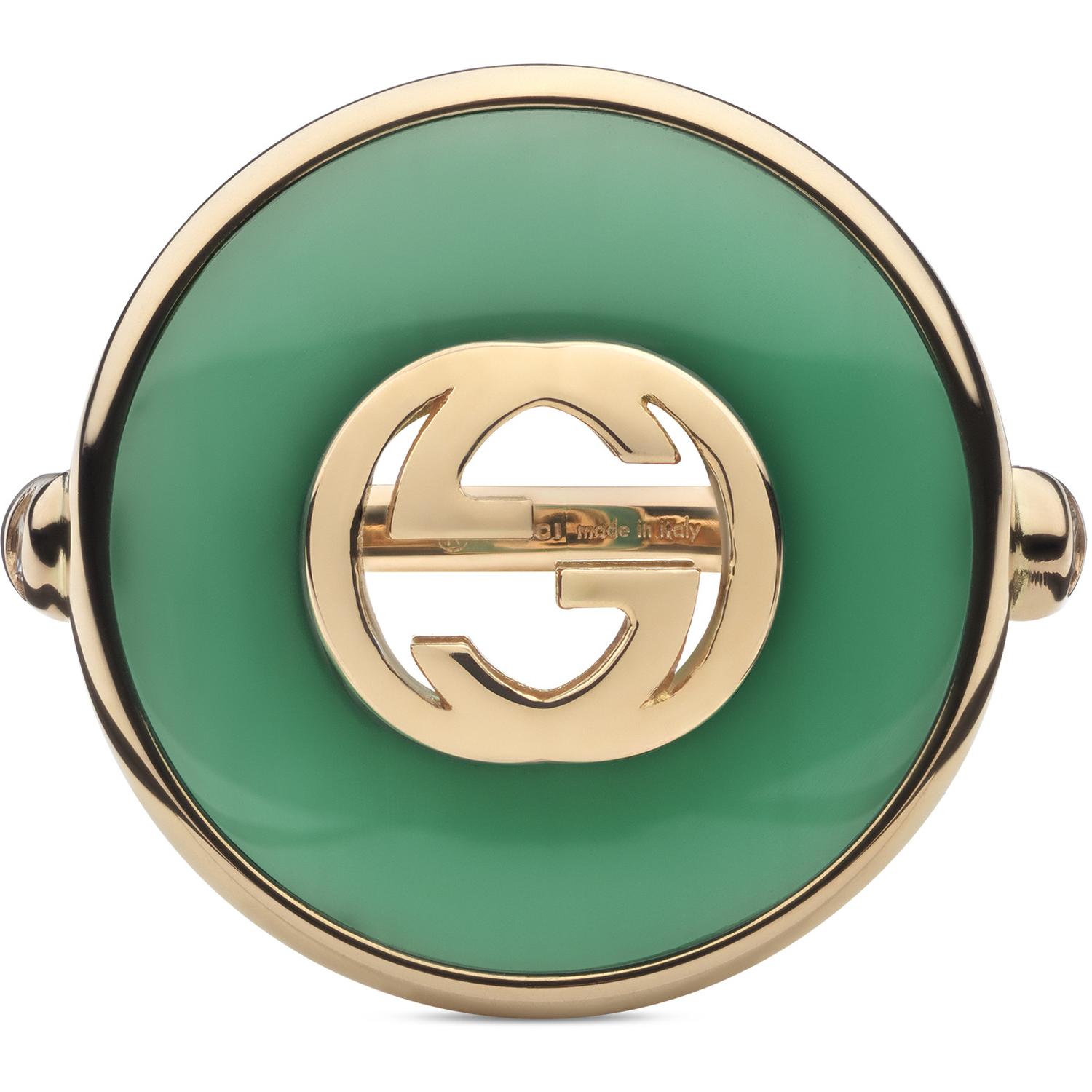 Gucci - YBC786604002 - Interlocking Ring in pink gold, green agate and diamond